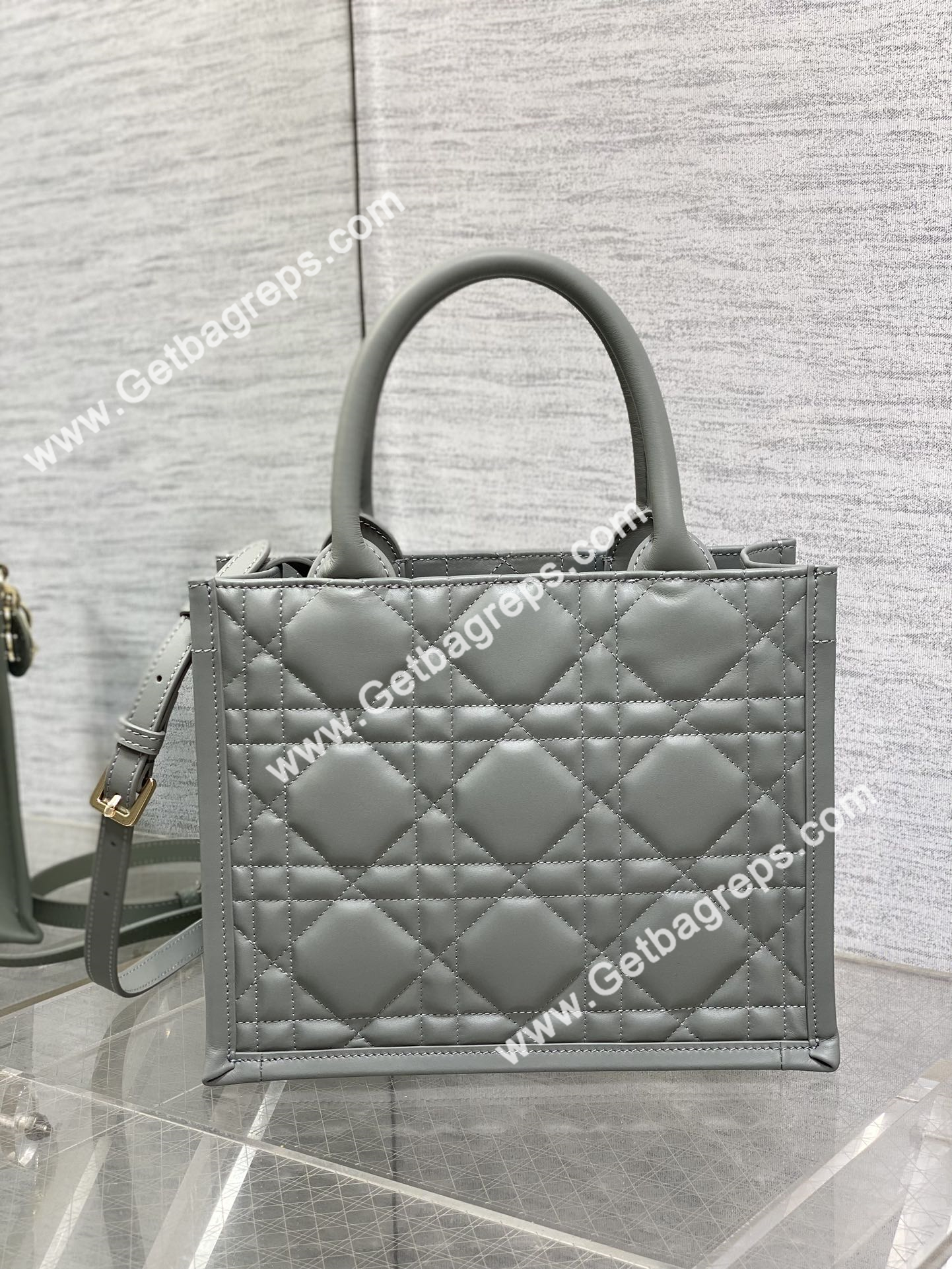Small Dior Book Tote Macrocannage Calfskin Rock Gray