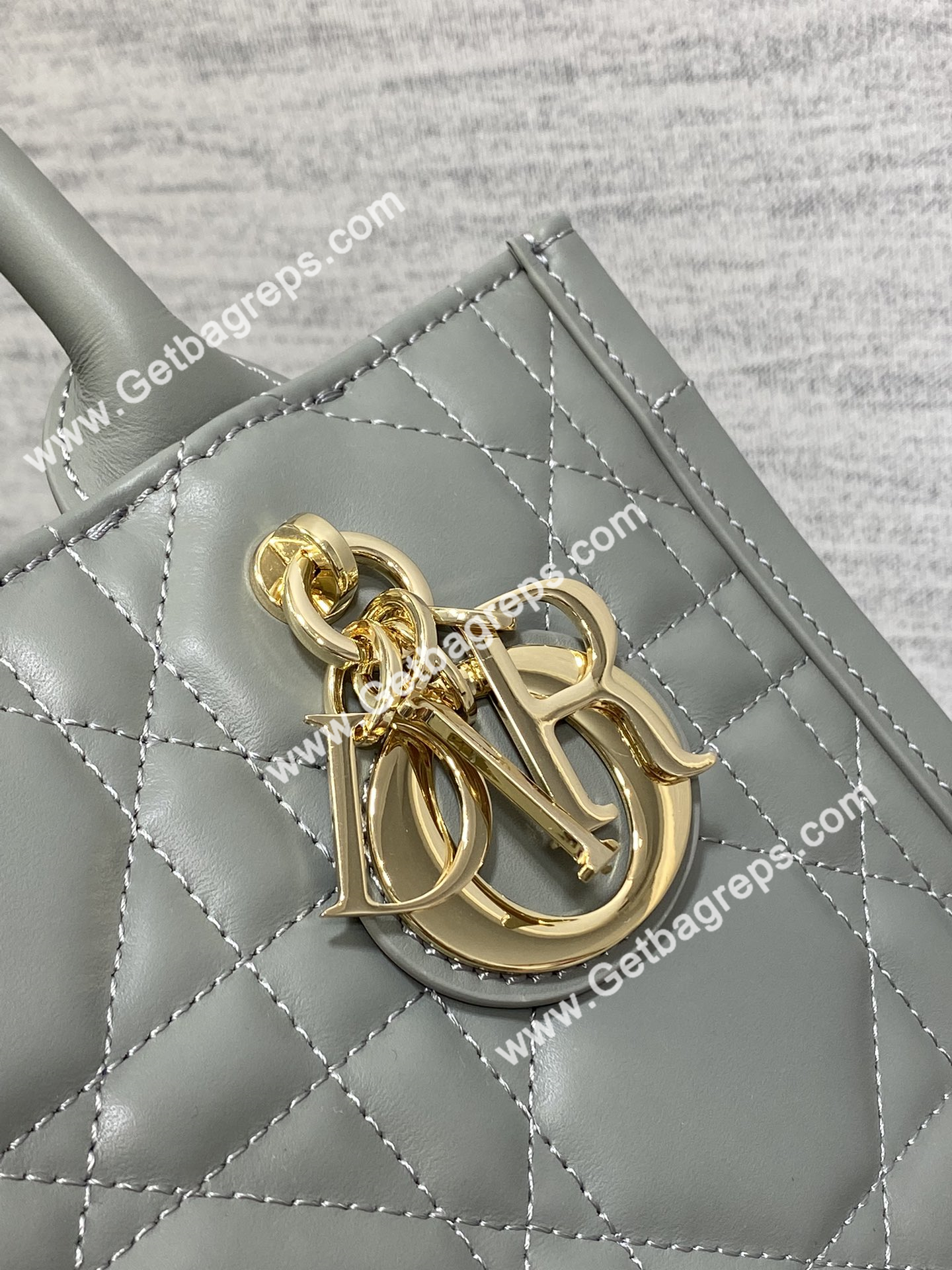 Small Dior Book Tote Macrocannage Calfskin Rock Gray
