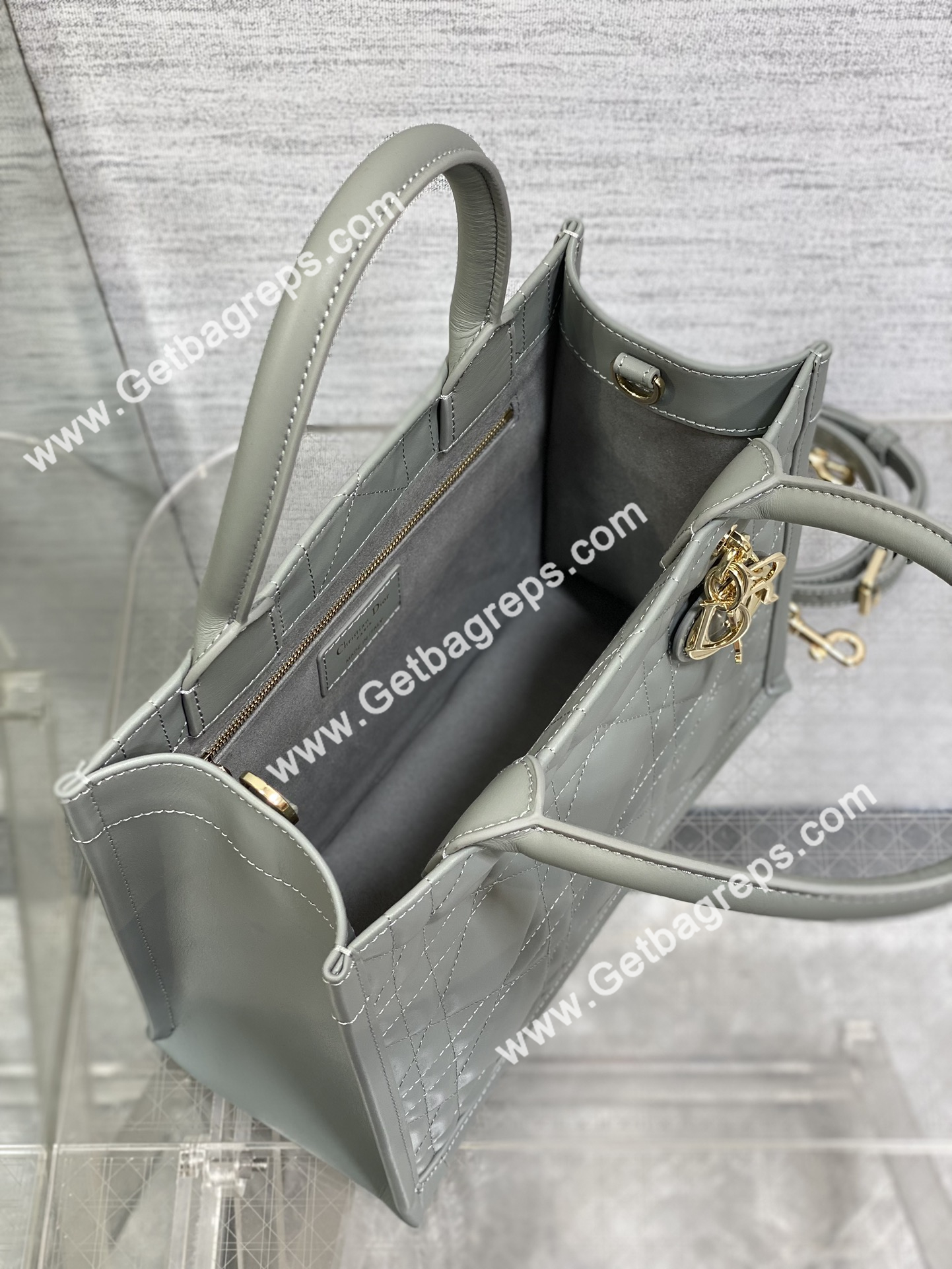 Small Dior Book Tote Macrocannage Calfskin Rock Gray