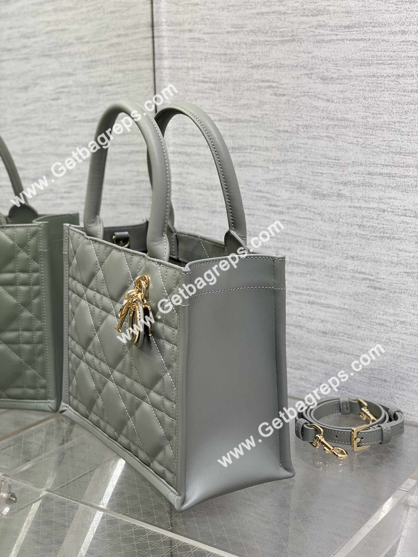 Small Dior Book Tote Macrocannage Calfskin Rock Gray