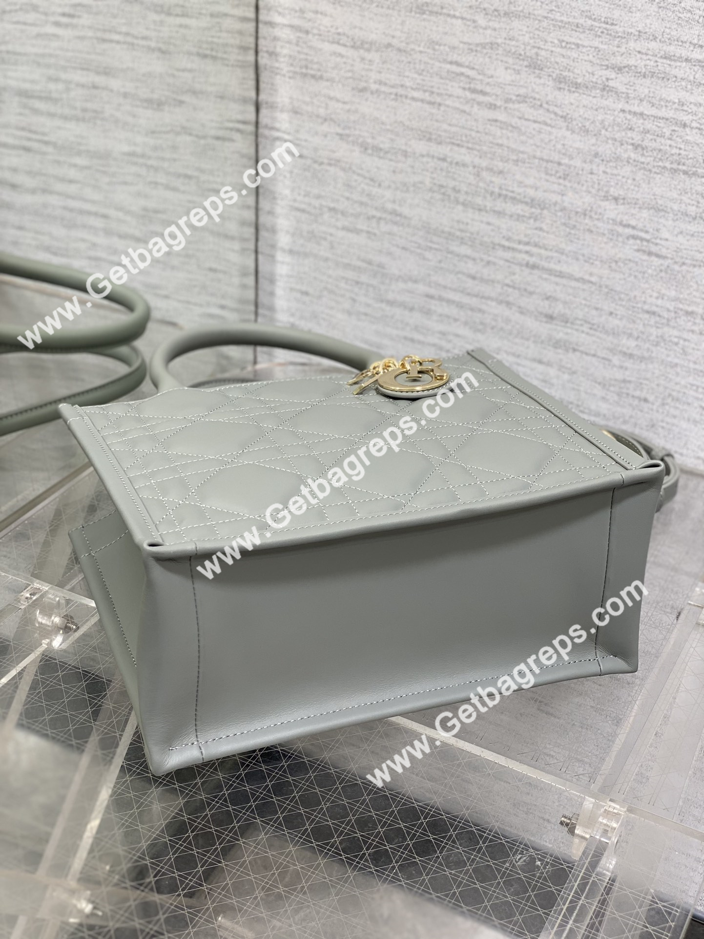 Small Dior Book Tote Macrocannage Calfskin Rock Gray