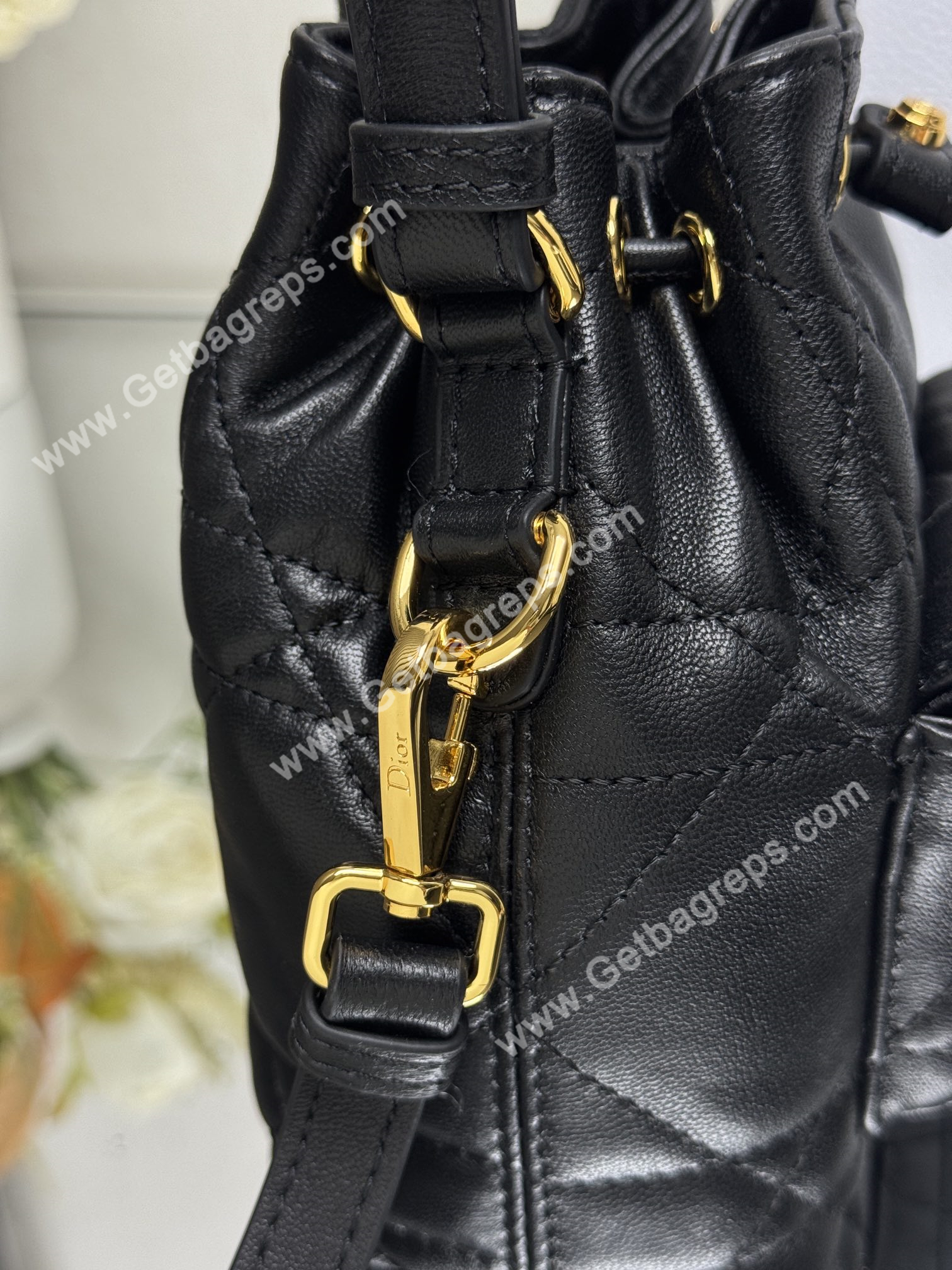 Small Dior Caro Bucket Bag Black