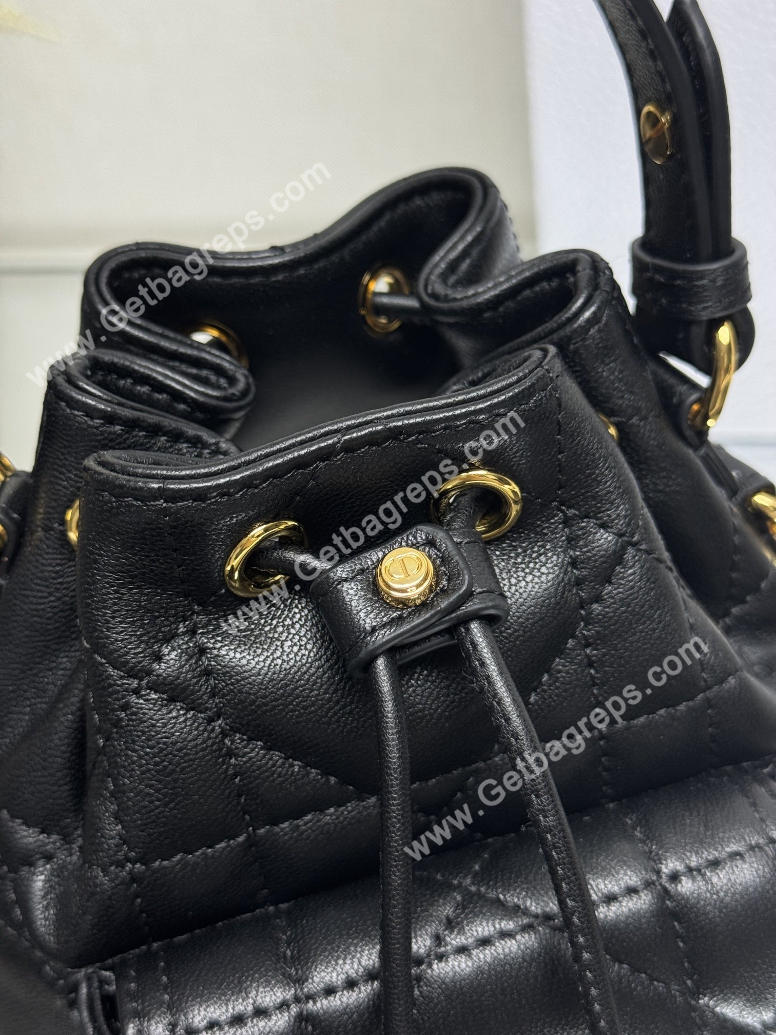 Small Dior Caro Bucket Bag Black