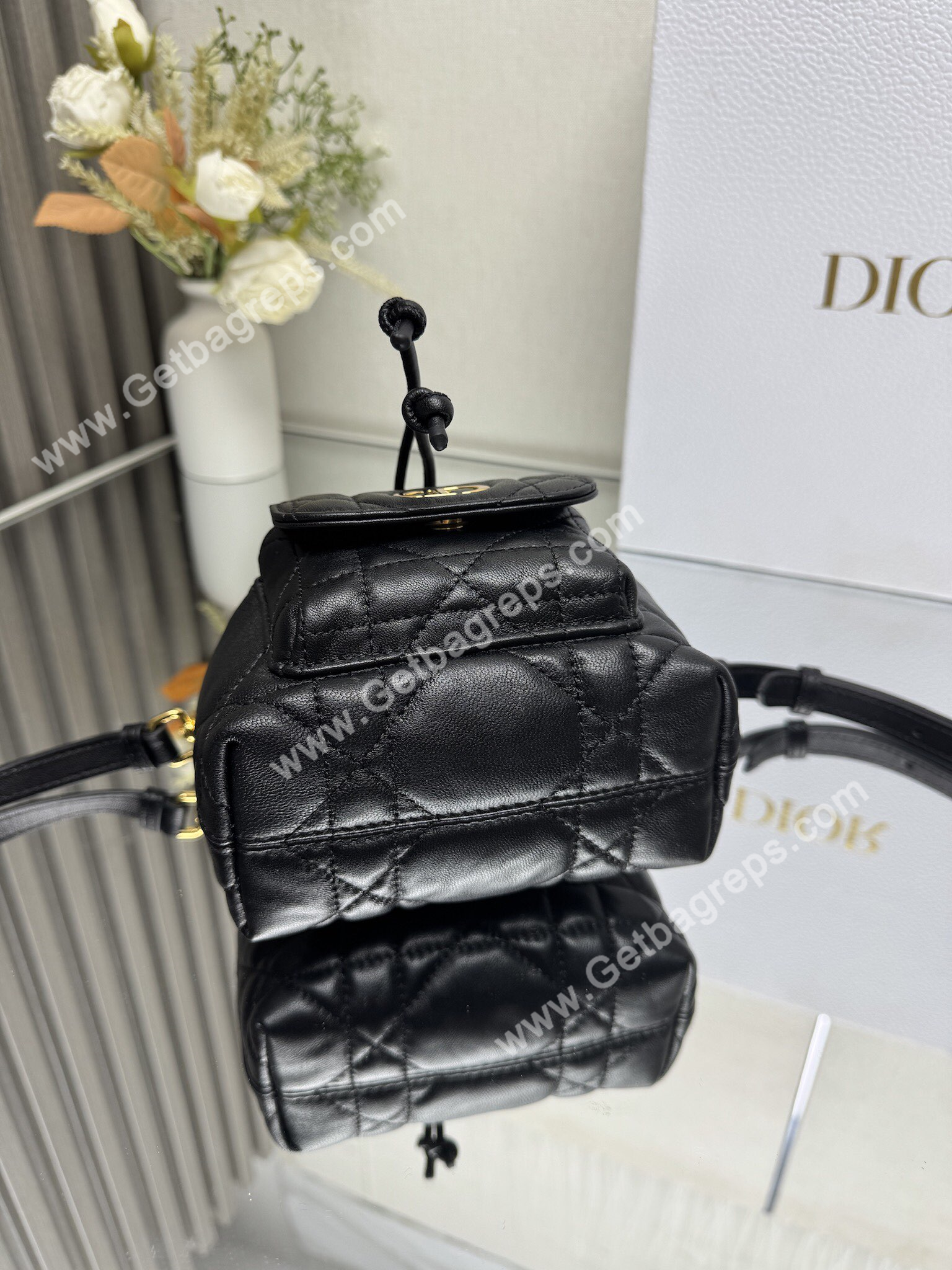 Small Dior Caro Bucket Bag Black