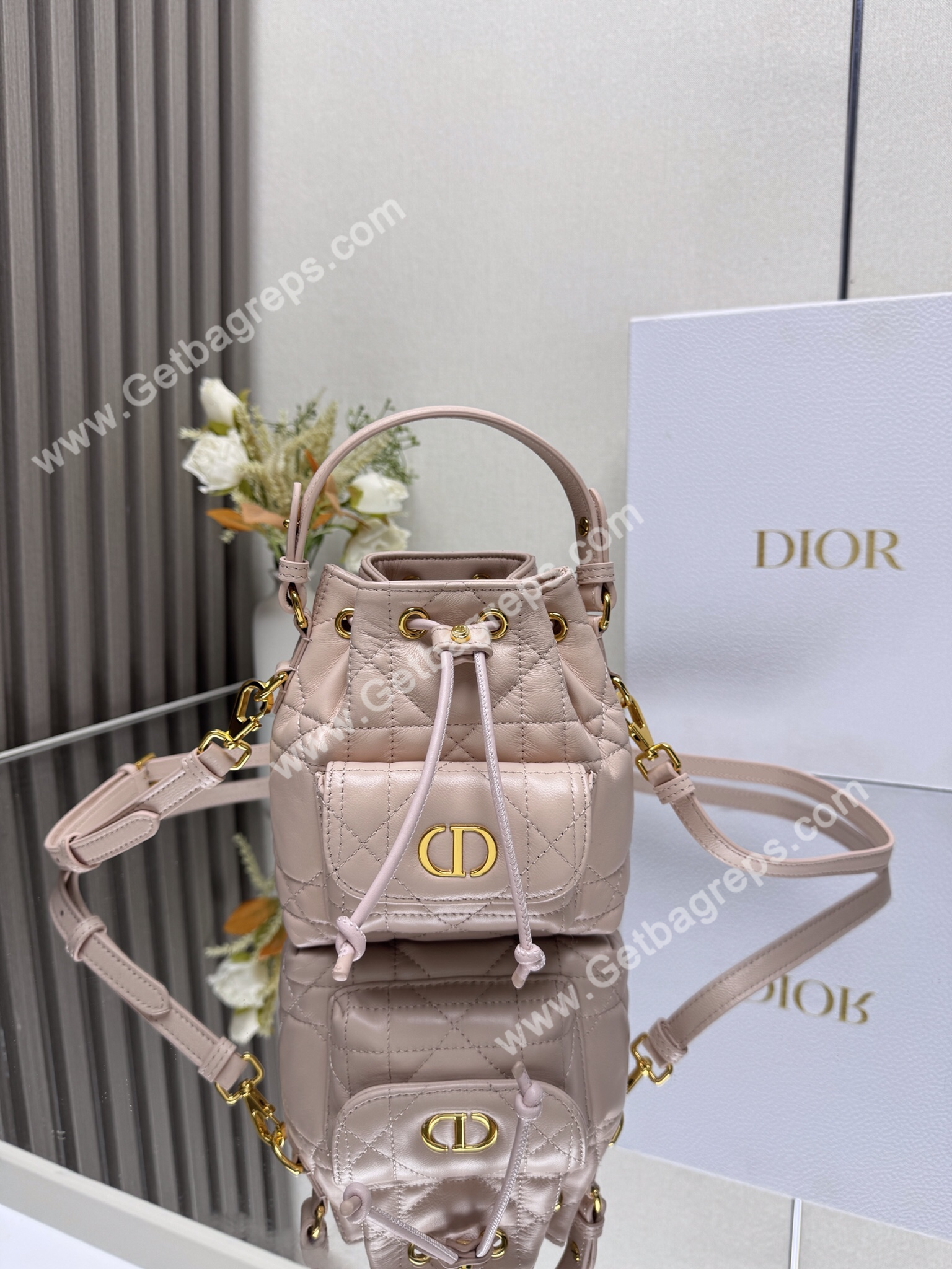 Small Dior Caro Bucket Bag Pink