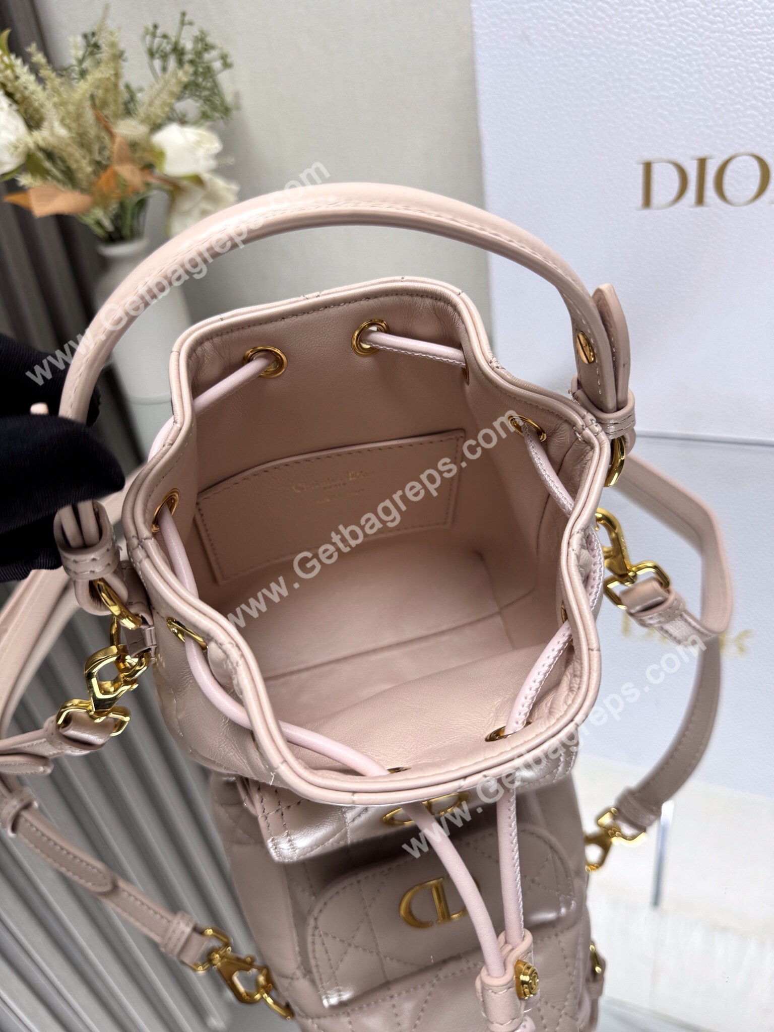 Small Dior Caro Bucket Bag Pink