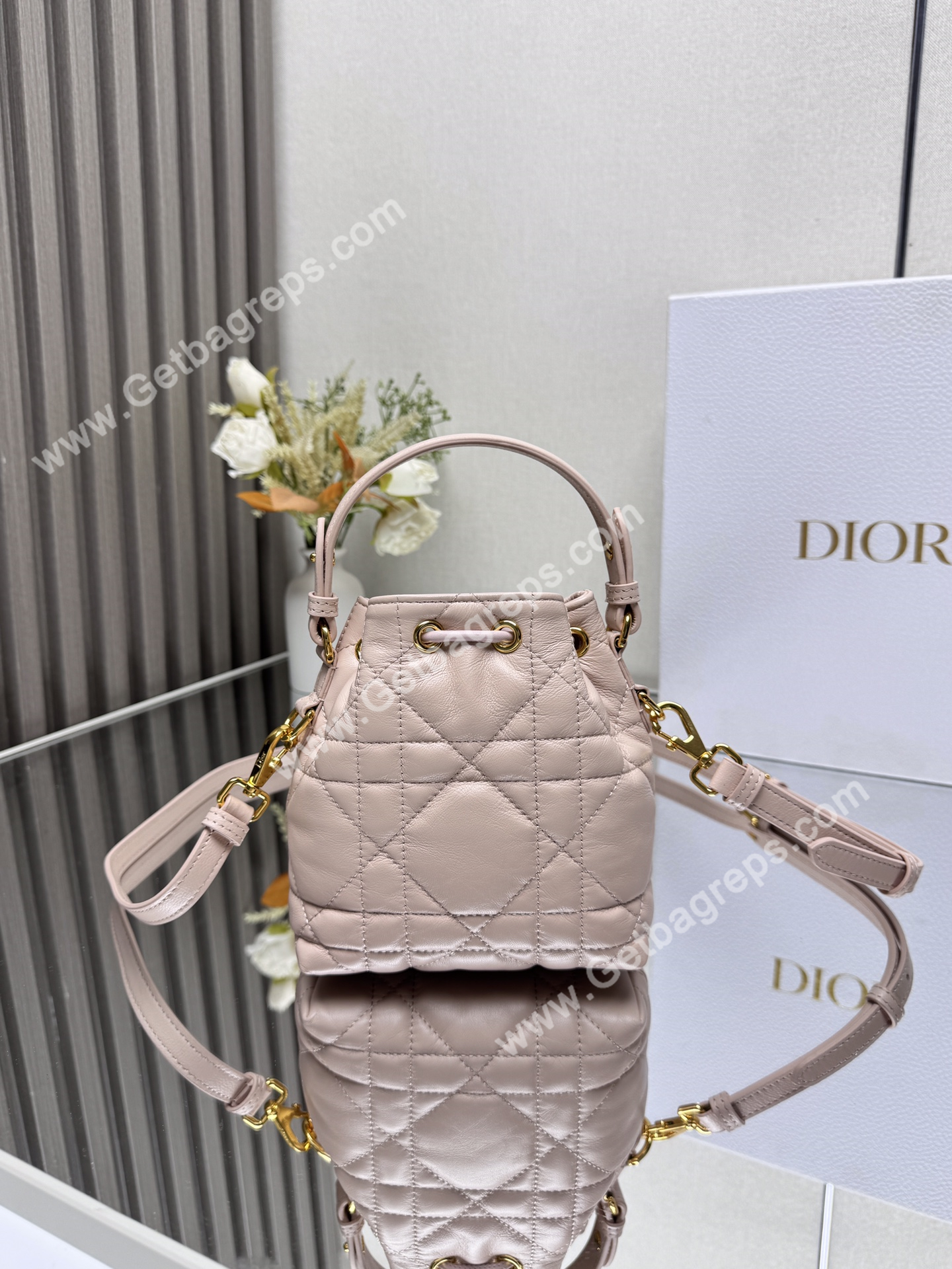Small Dior Caro Bucket Bag Pink