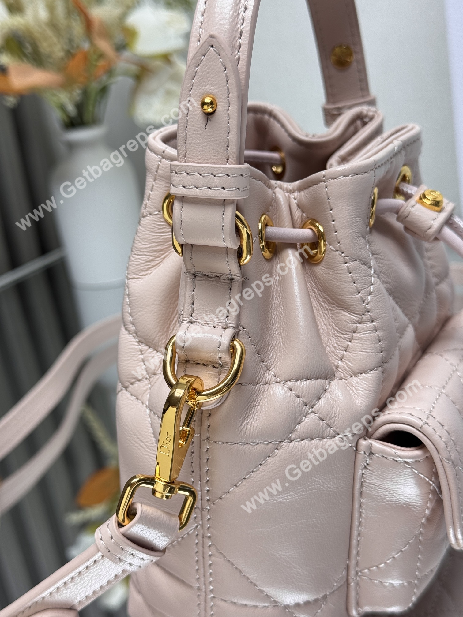 Small Dior Caro Bucket Bag Pink