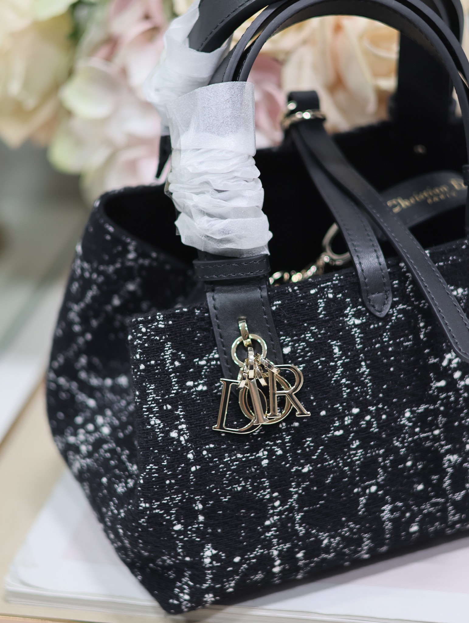 Small Dior Toujours Bag Black Cannage Tweed