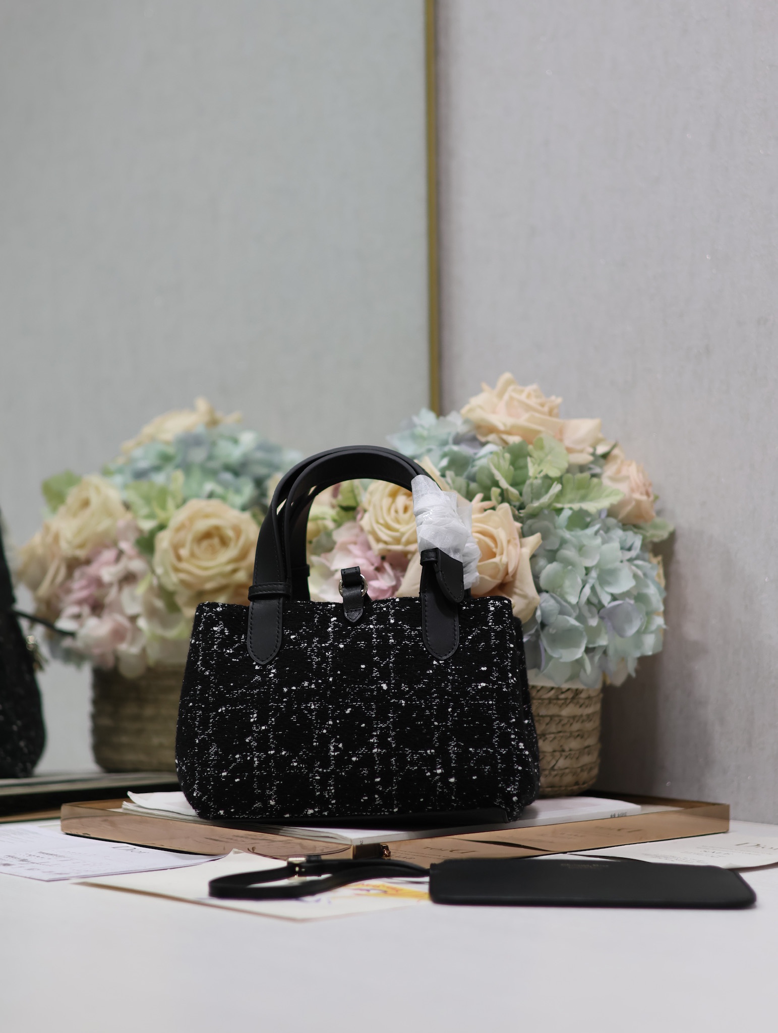 Small Dior Toujours Bag Black Cannage Tweed