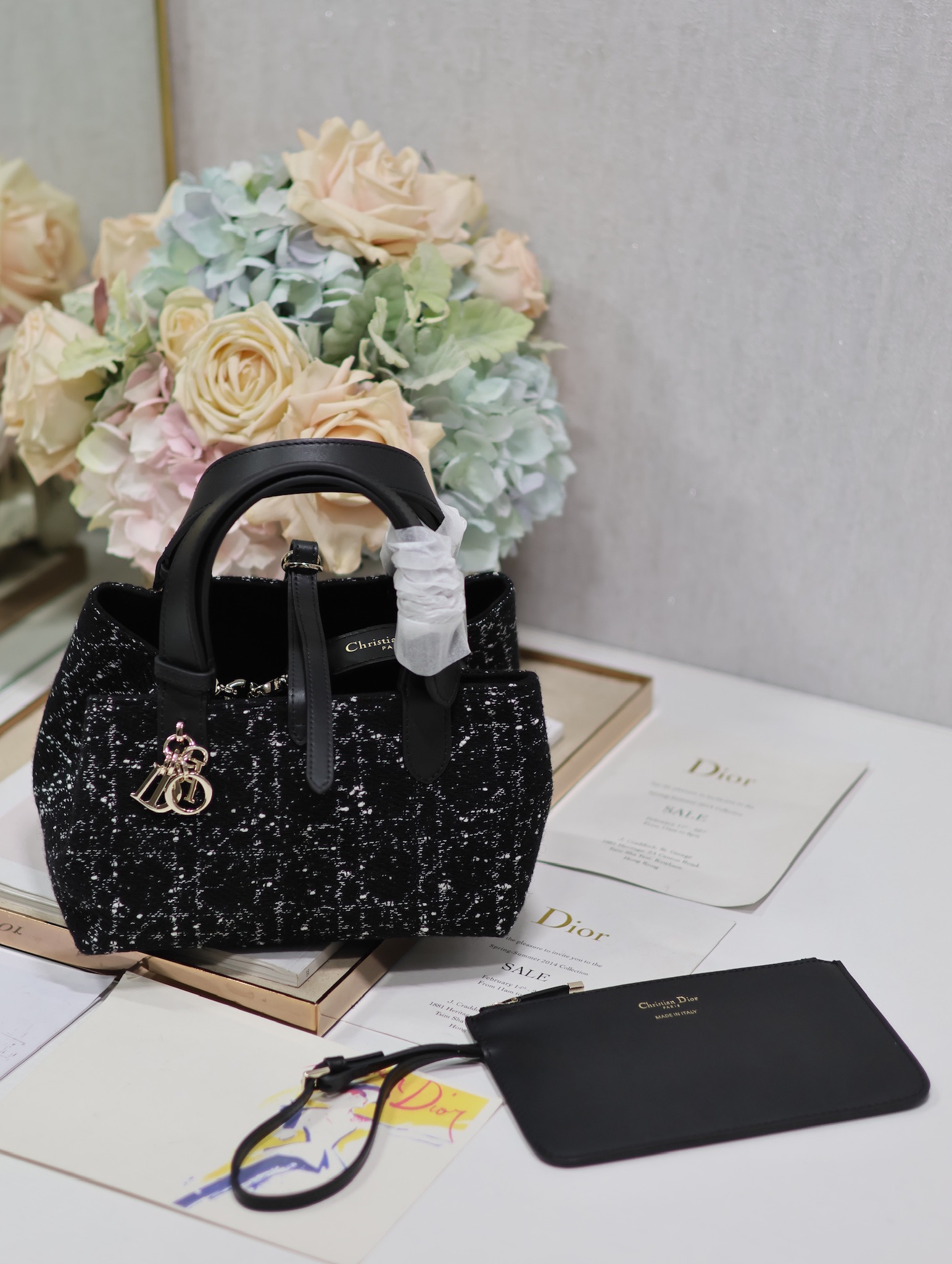 Small Dior Toujours Bag Black Cannage Tweed