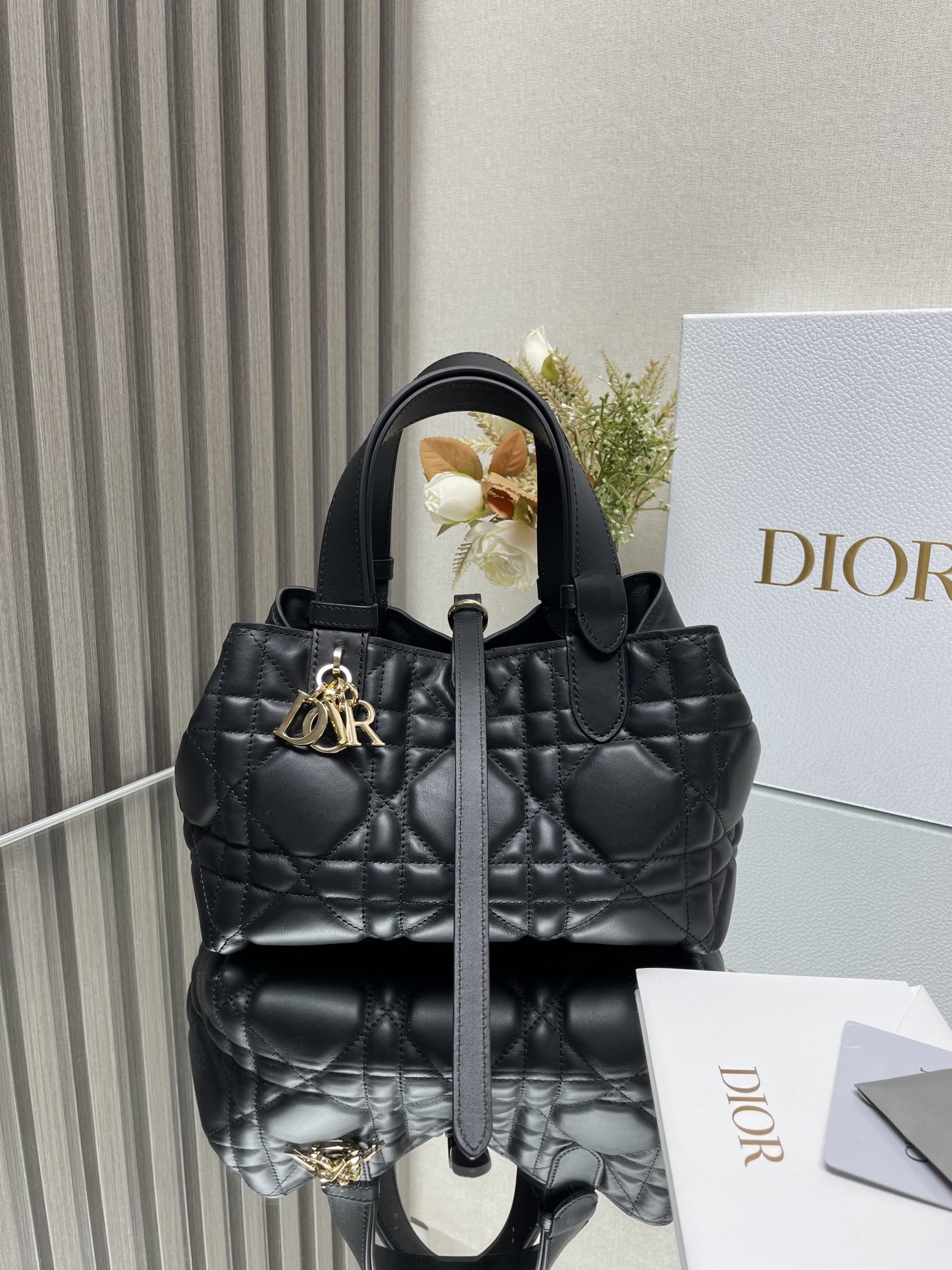 Small Dior Toujours Bag Black Macrocannage Calfskin