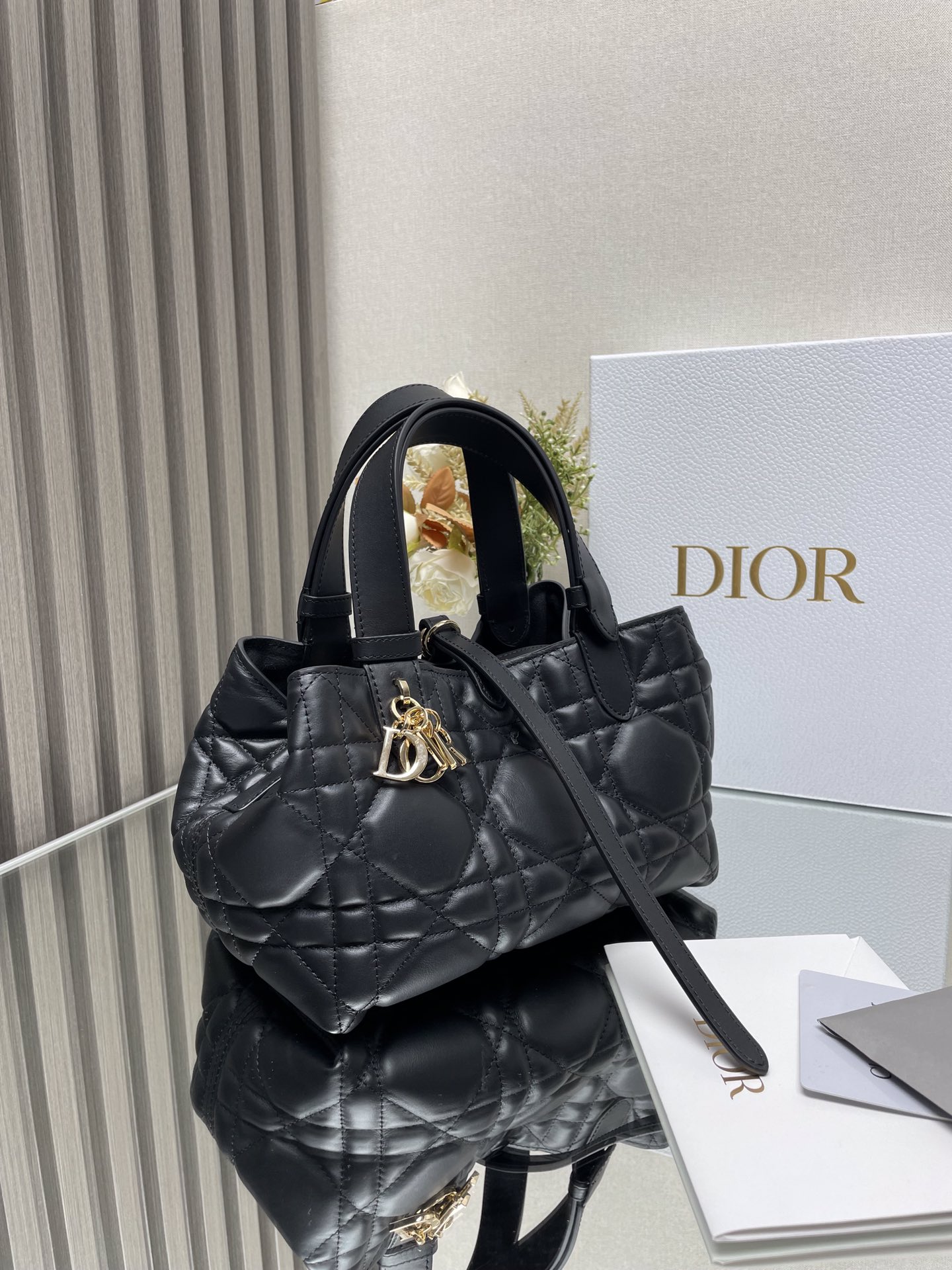 Small Dior Toujours Bag Black Macrocannage Calfskin