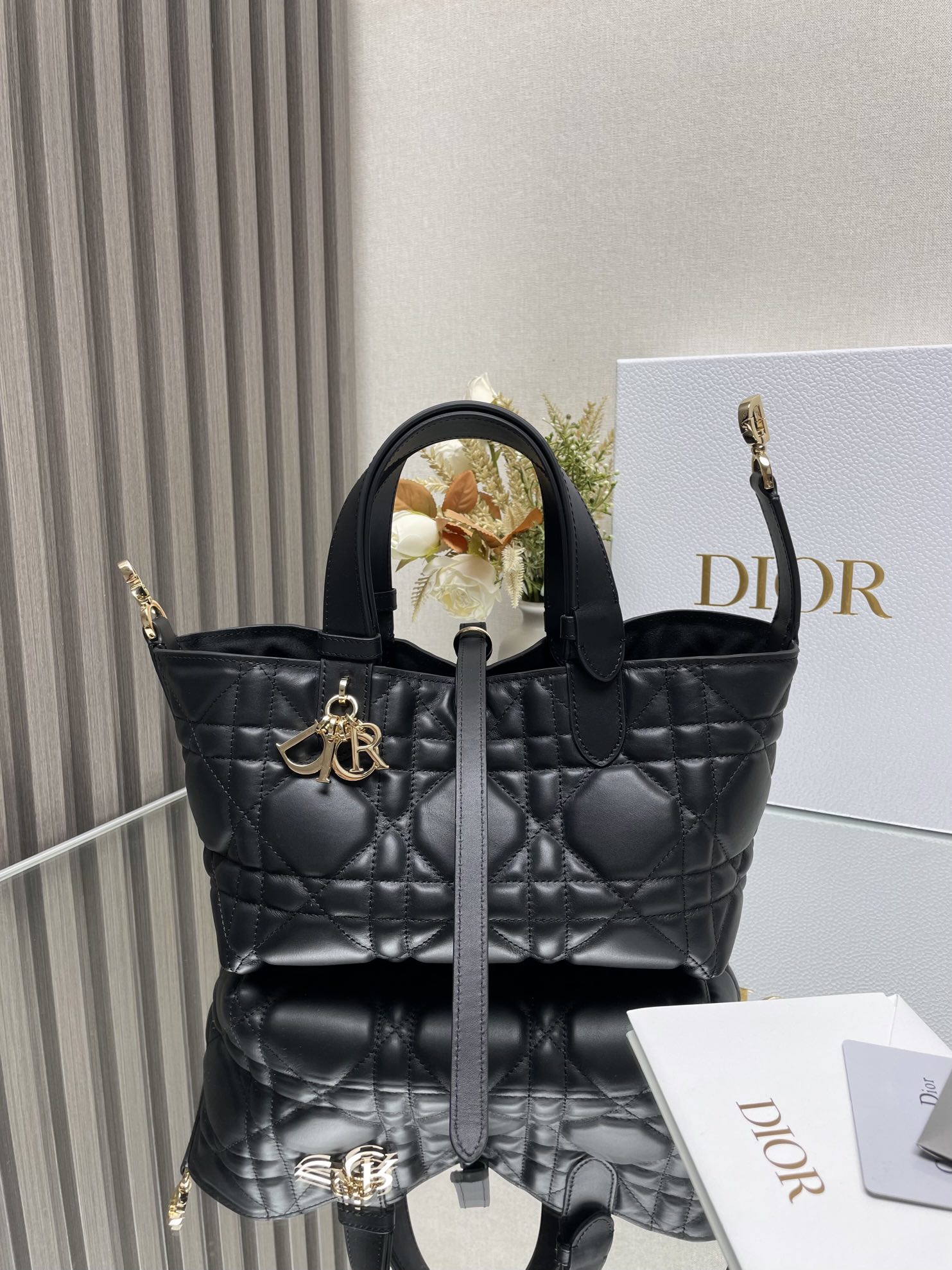 Small Dior Toujours Bag Black Macrocannage Calfskin