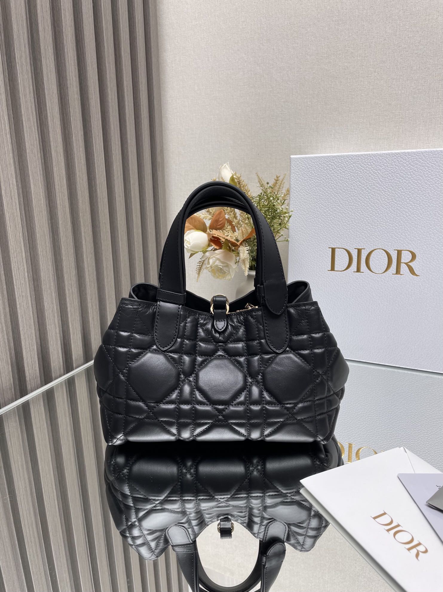 Small Dior Toujours Bag Black Macrocannage Calfskin