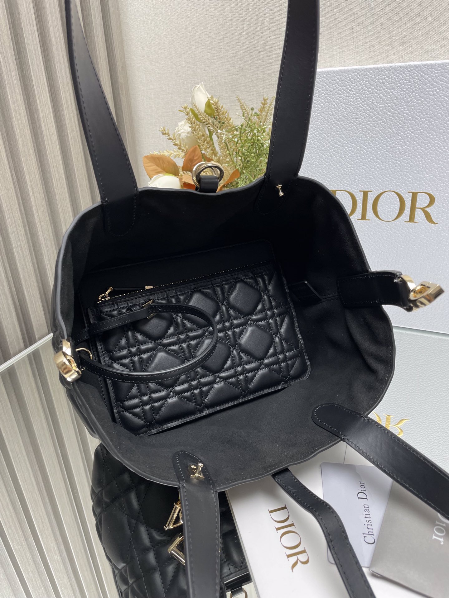 Small Dior Toujours Bag Black Macrocannage Calfskin