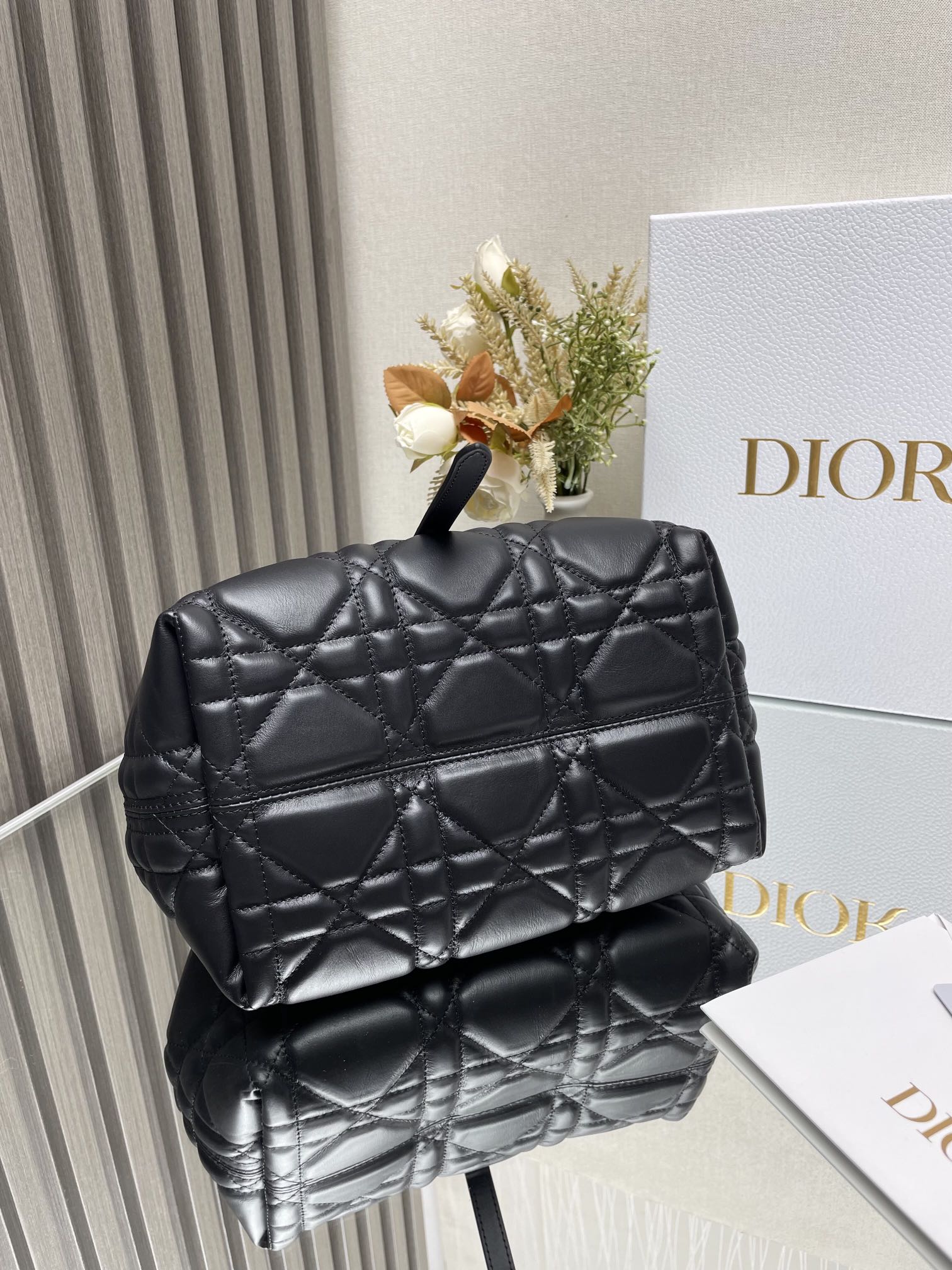 Small Dior Toujours Bag Black Macrocannage Calfskin