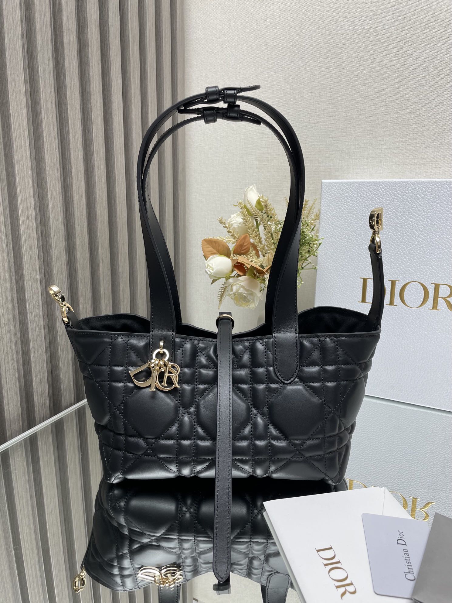 Small Dior Toujours Bag Black Macrocannage Calfskin