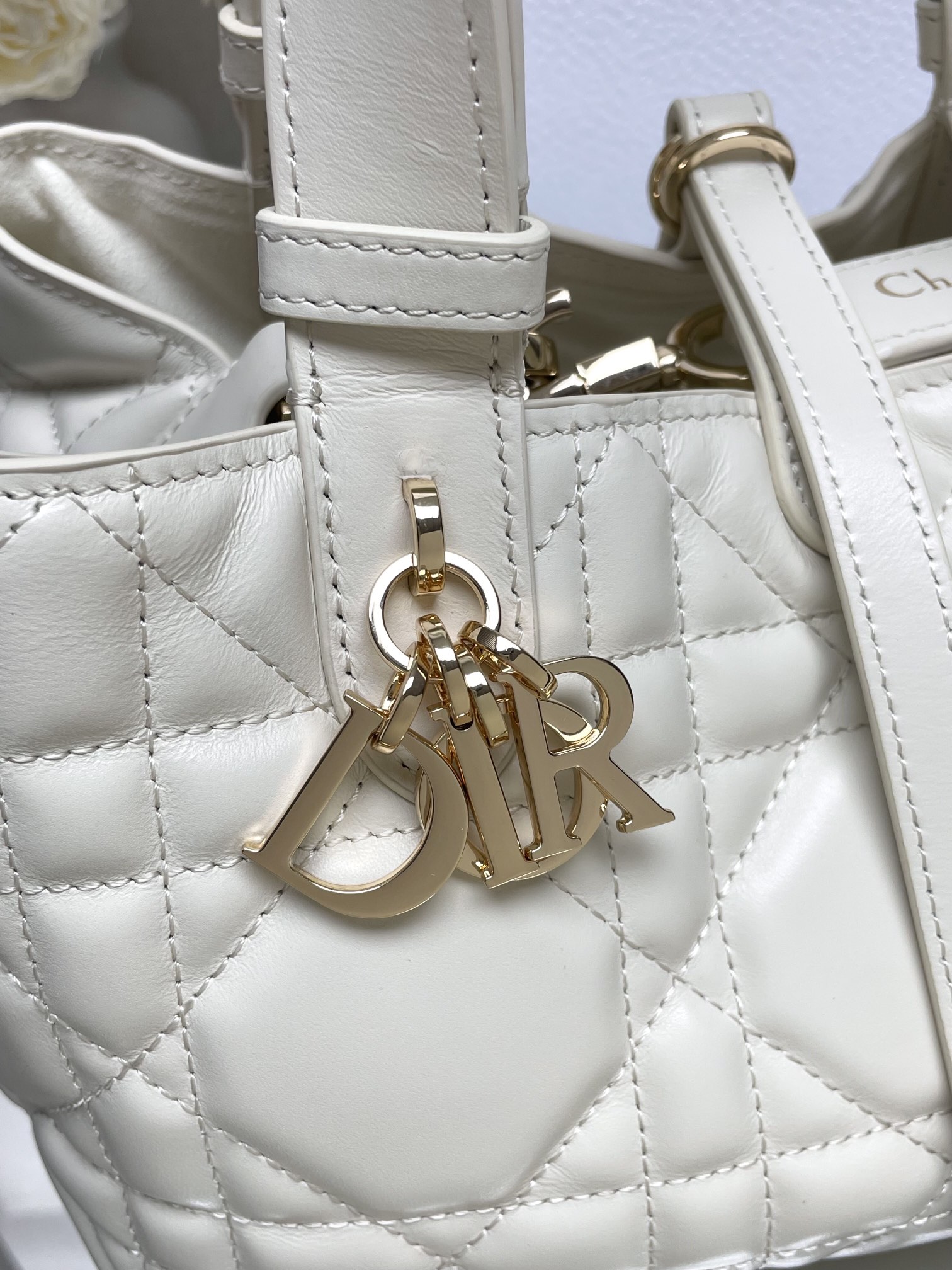 Small Dior Toujours Bag White Macrocannage Calfskin