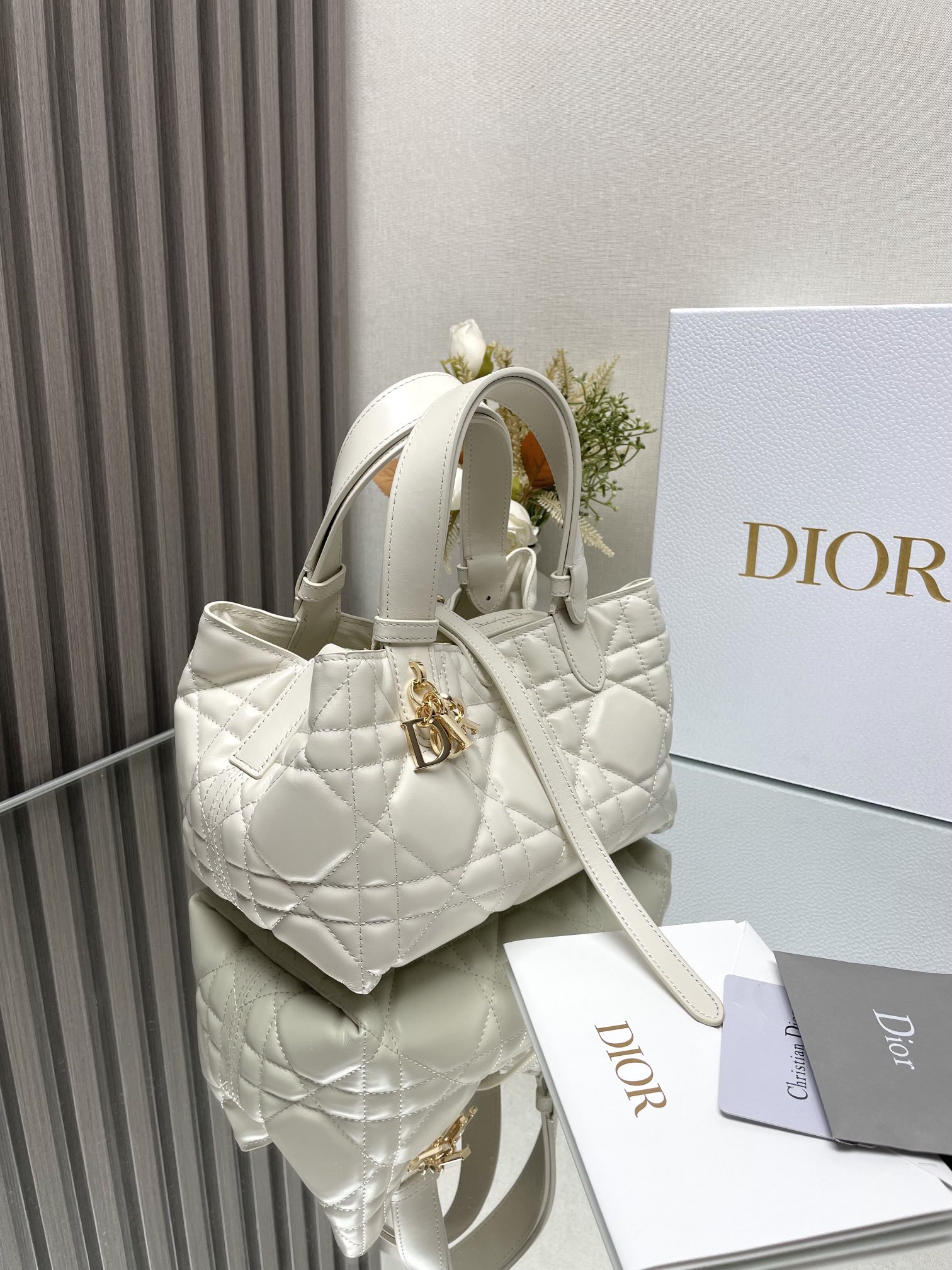 Small Dior Toujours Bag White Macrocannage Calfskin