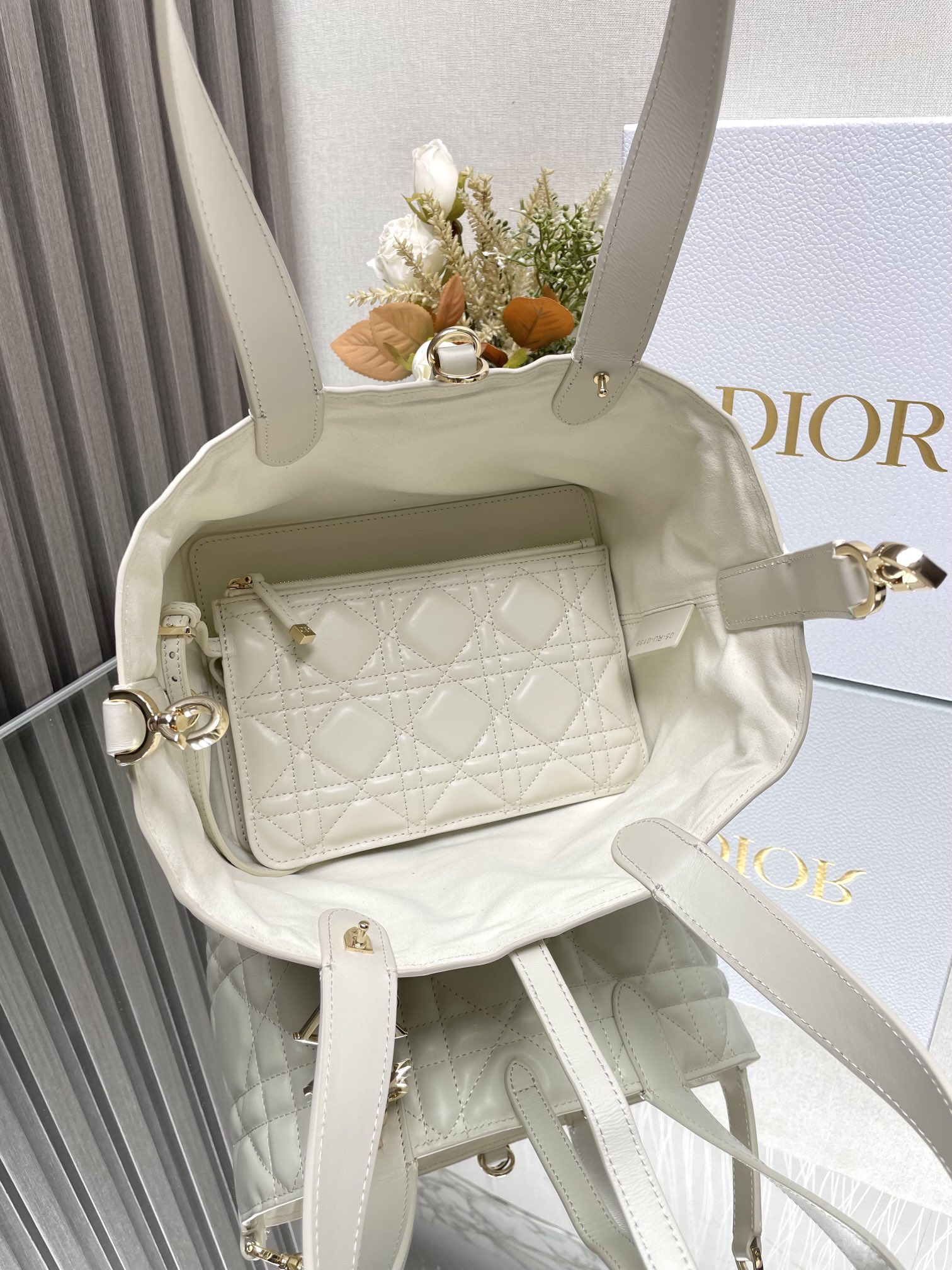 Small Dior Toujours Bag White Macrocannage Calfskin