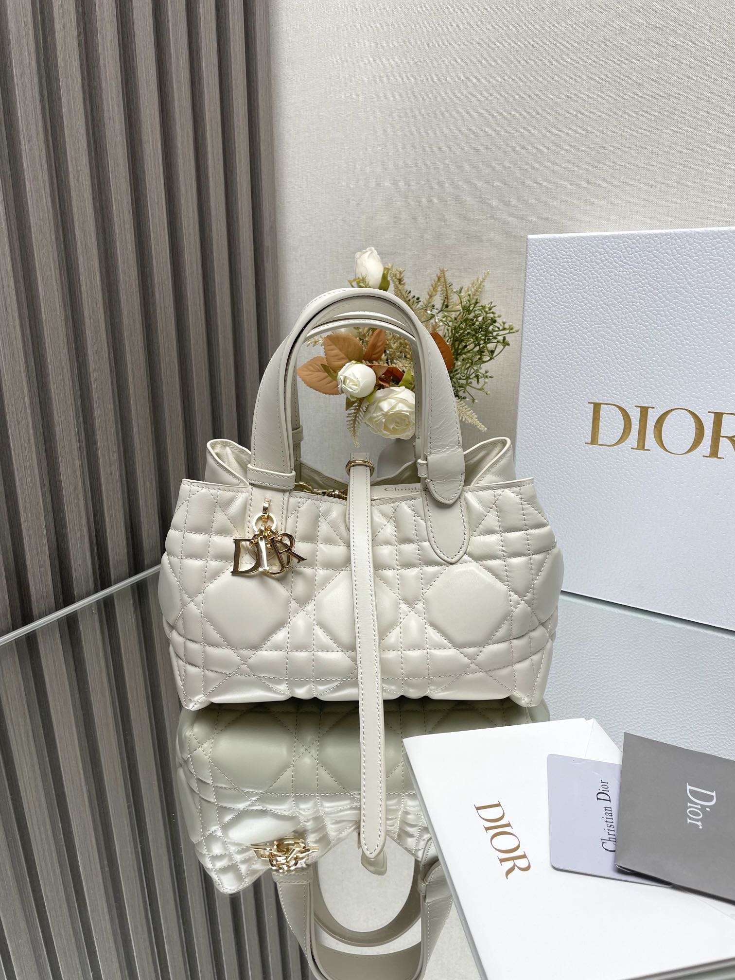 Small Dior Toujours Bag White Macrocannage Calfskin