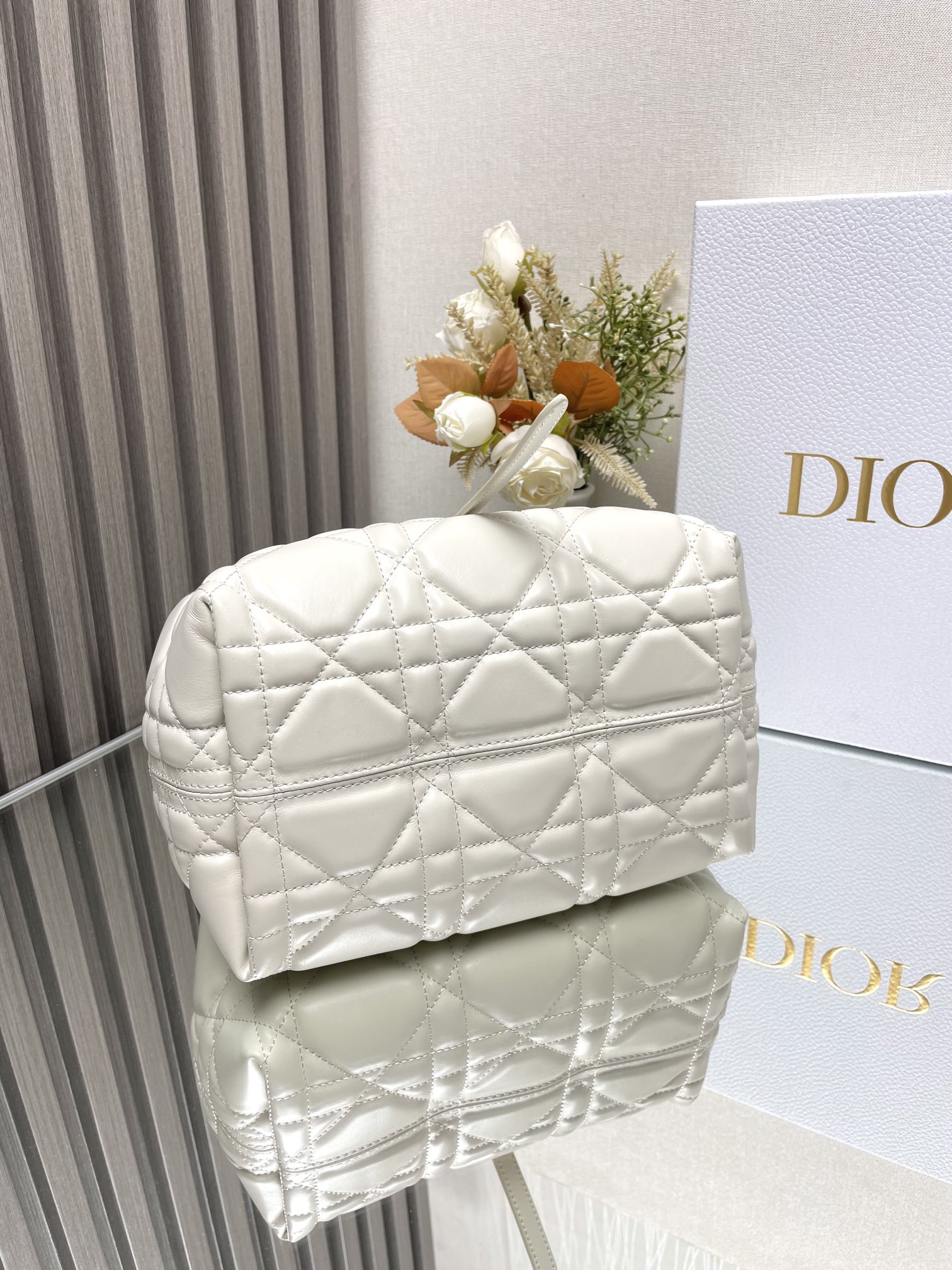 Small Dior Toujours Bag White Macrocannage Calfskin