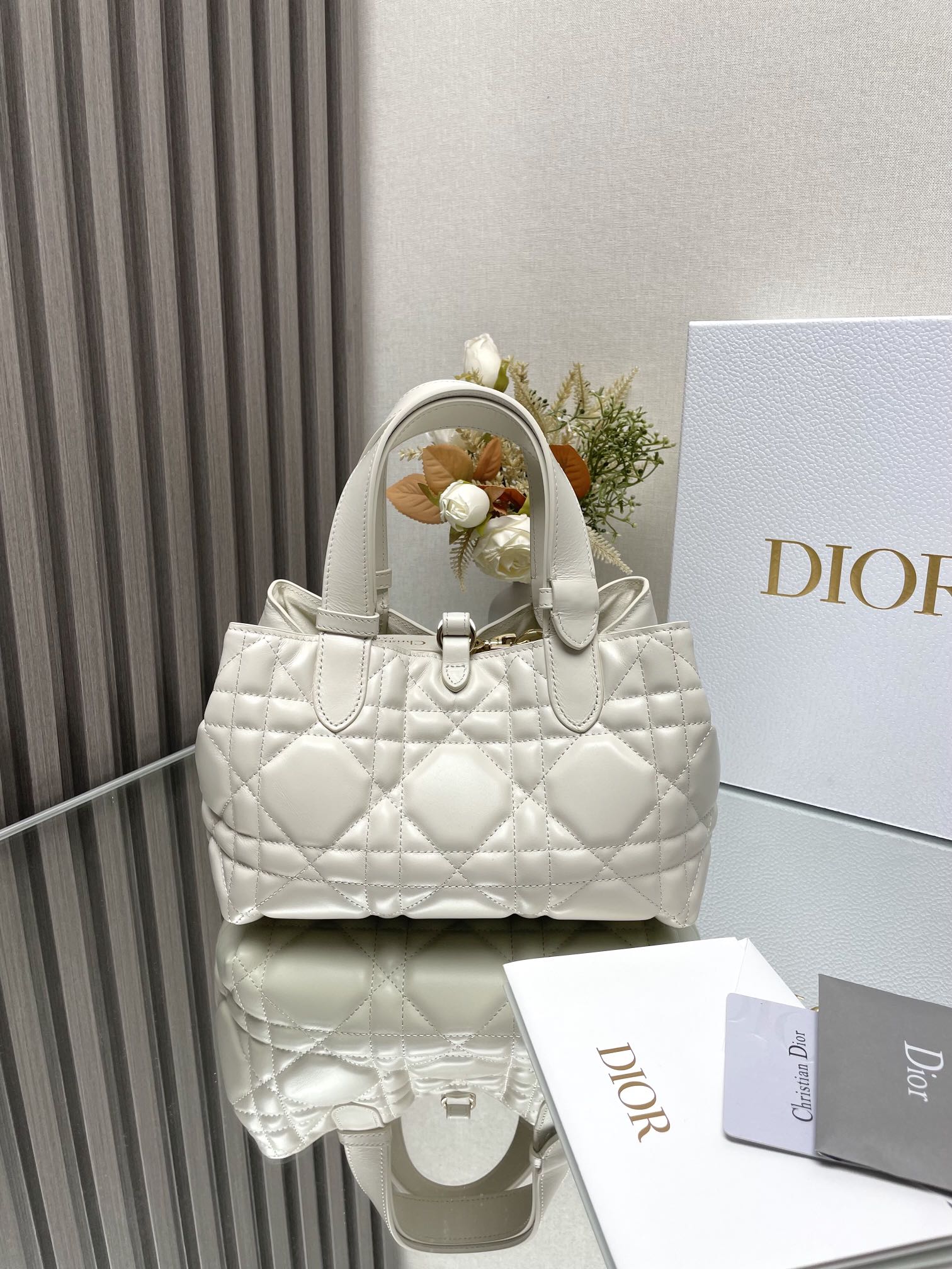 Small Dior Toujours Bag White Macrocannage Calfskin