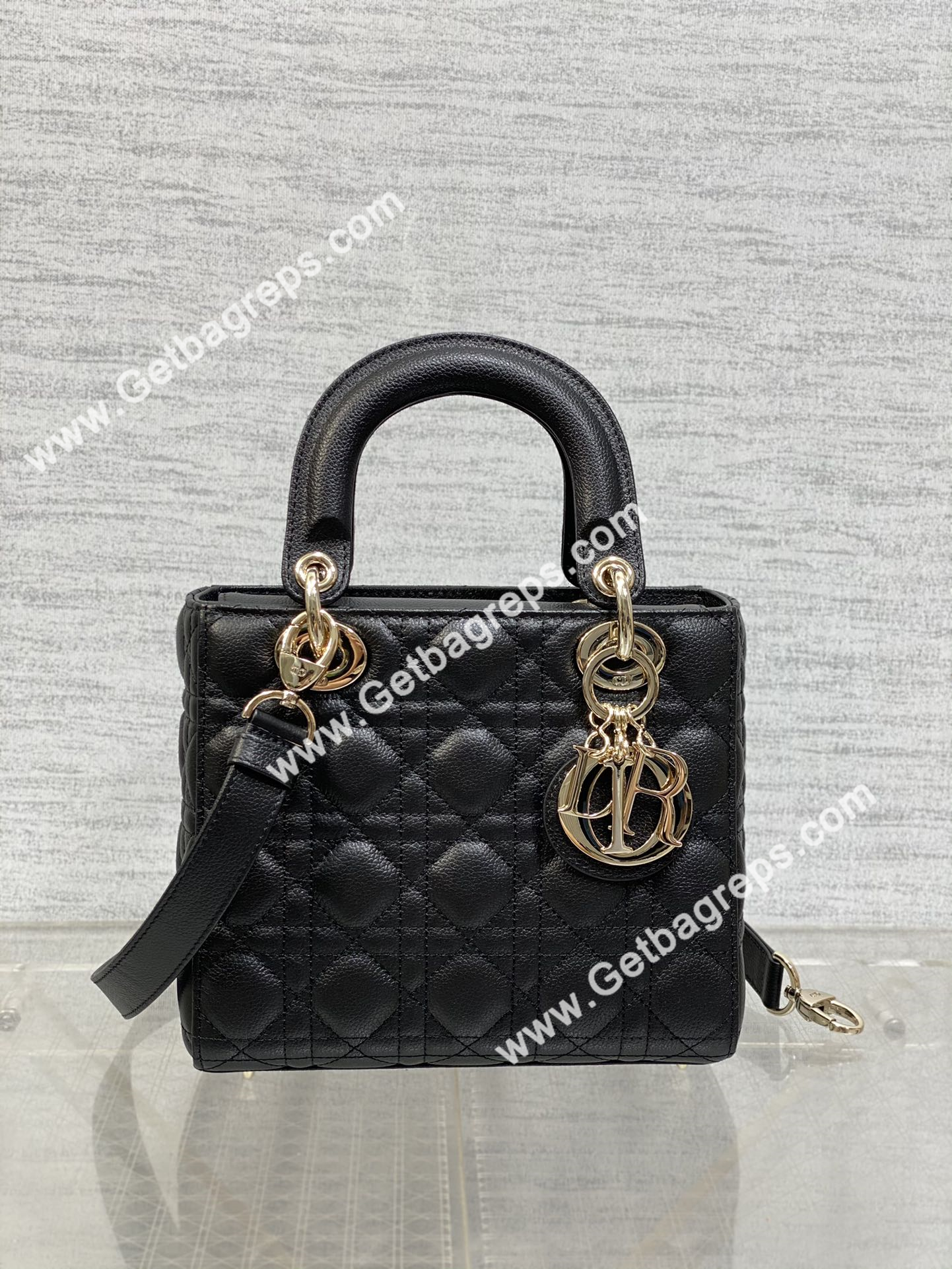 Small Lady Dior Bag Black Cannage Grained Calfskin