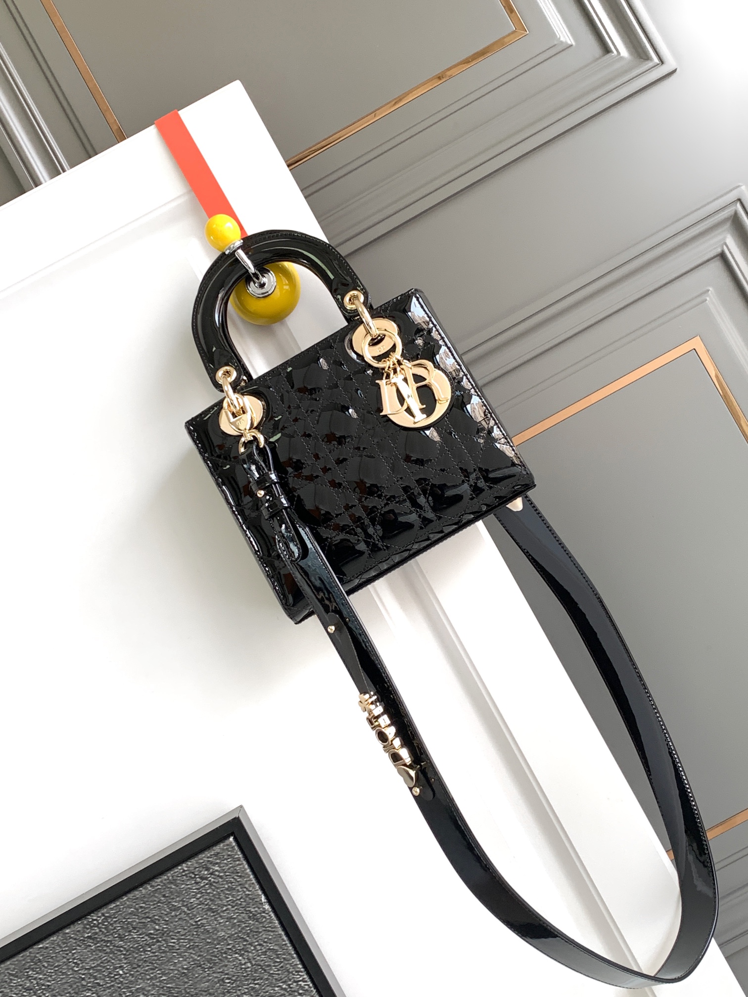 Small Lady Dior Bag Black Patent Cannage Calfskin With Gold Hardware 20cm