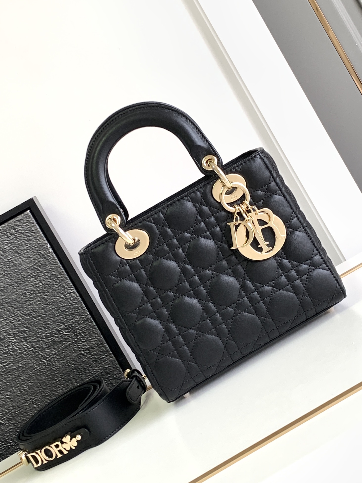 Small Lady Dior Bag Lambskin Black With Gold Hardware 20cm