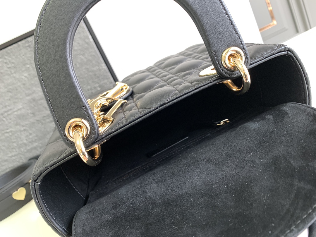 Small Lady Dior Bag Lambskin Black With Gold Hardware 20cm