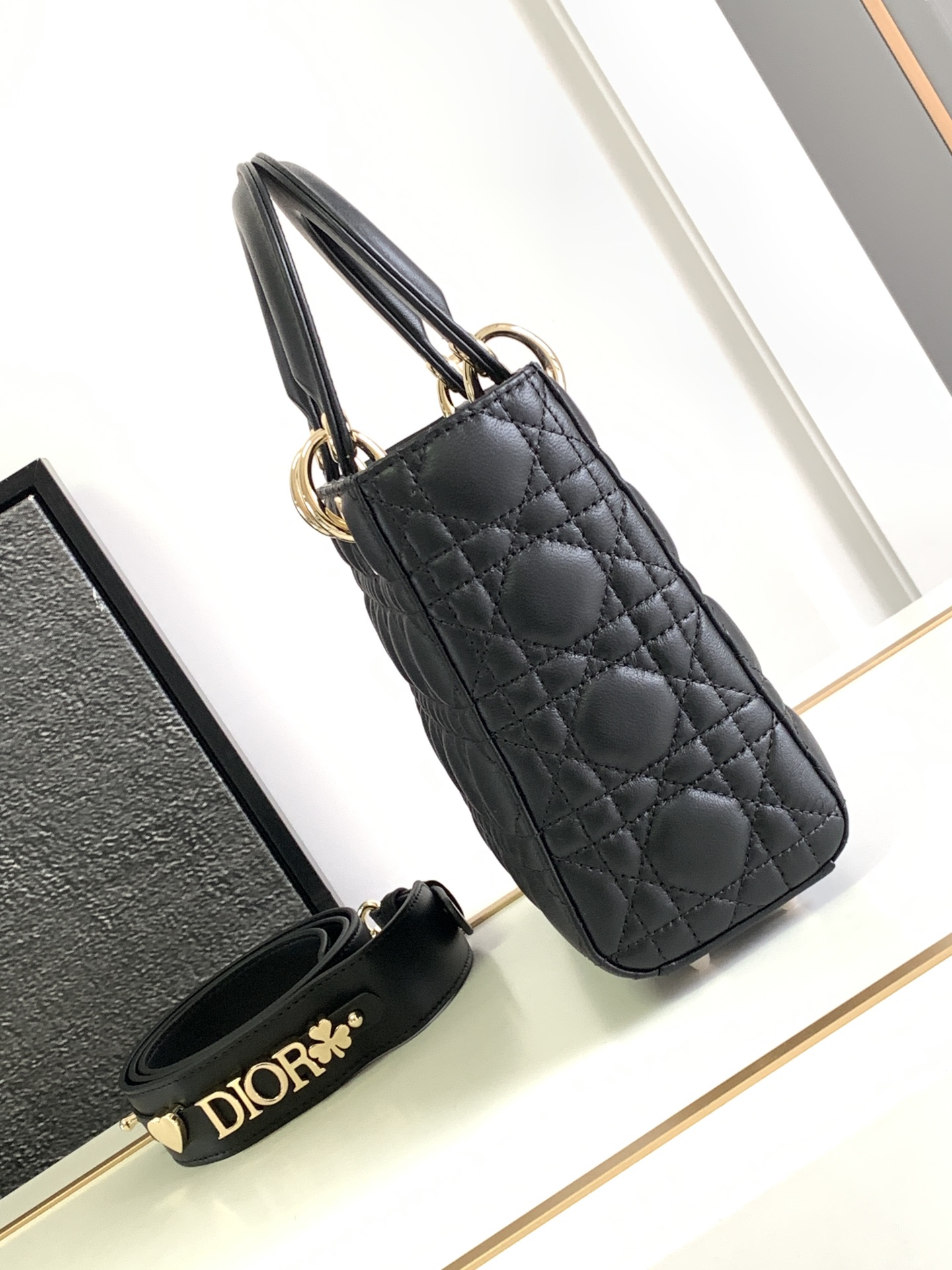 Small Lady Dior Bag Lambskin Black With Gold Hardware 20cm