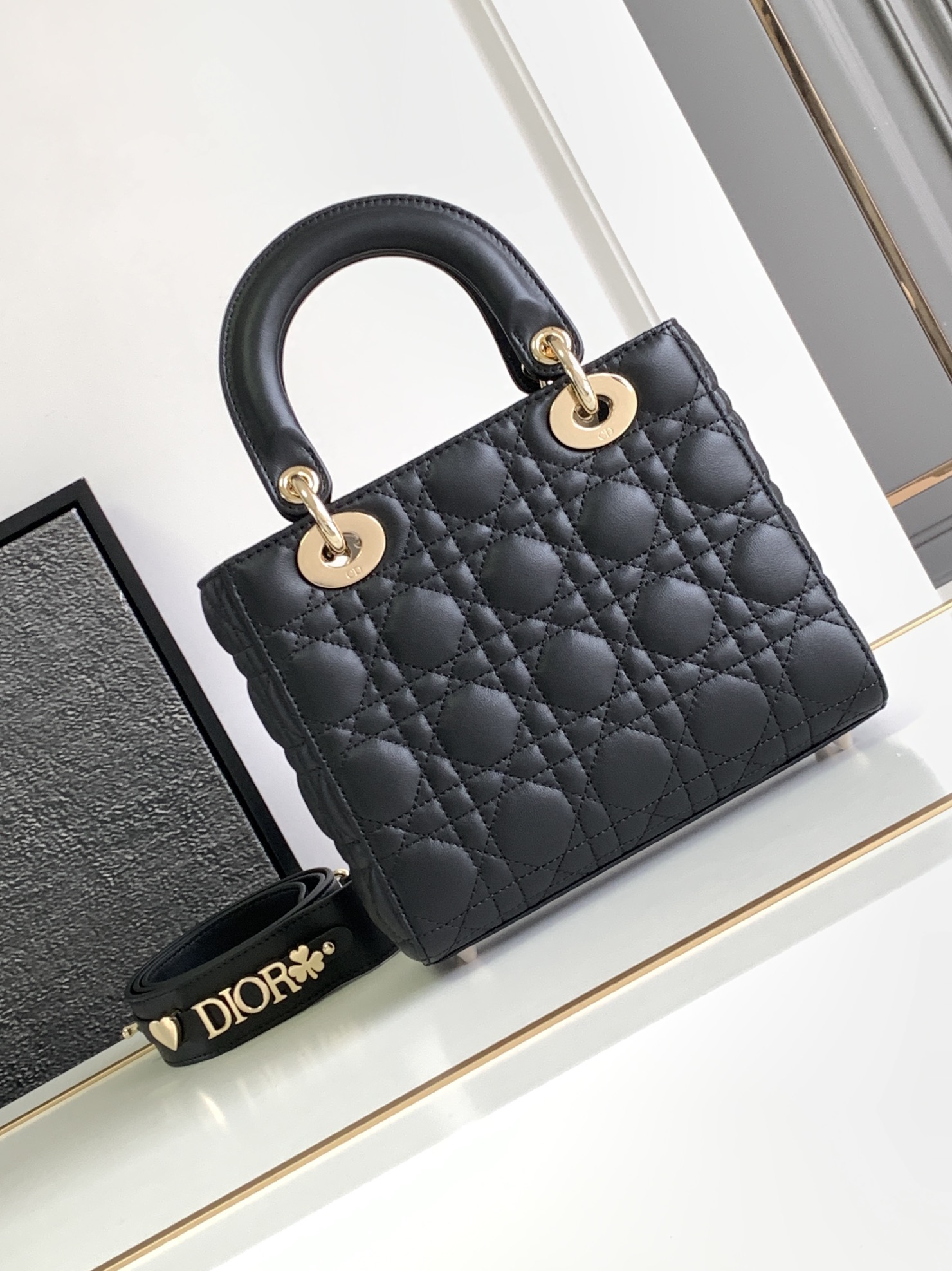 Small Lady Dior Bag Lambskin Black With Gold Hardware 20cm