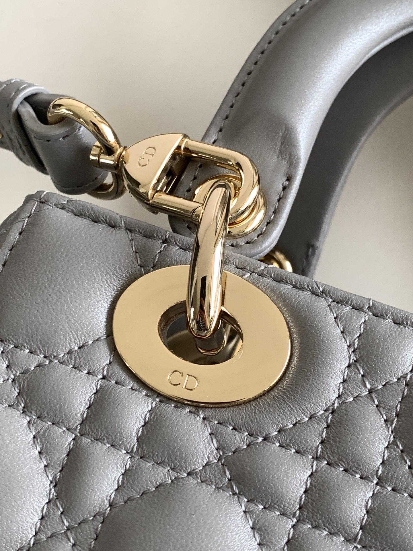 Small Lady Dior Bag Lambskin Pearlescent Gray With Gold Hardware 20cm