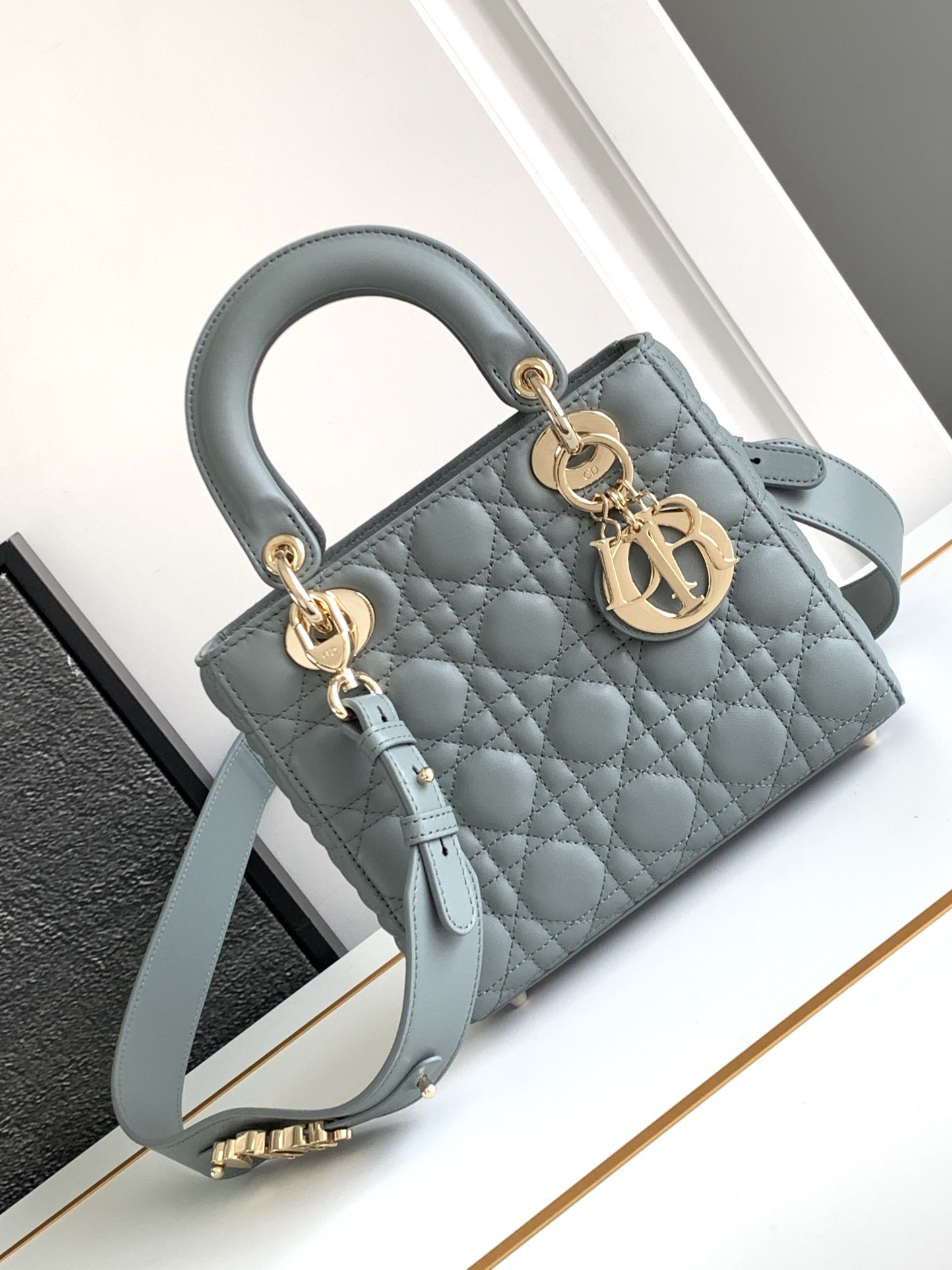 Small Lady Dior Bag Lambskin Rock Gray With Gold Hardware 20cm