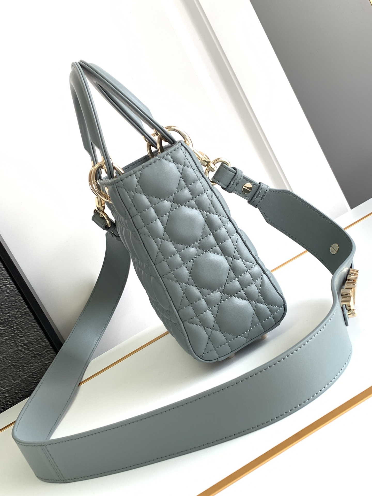 Small Lady Dior Bag Lambskin Rock Gray With Gold Hardware 20cm