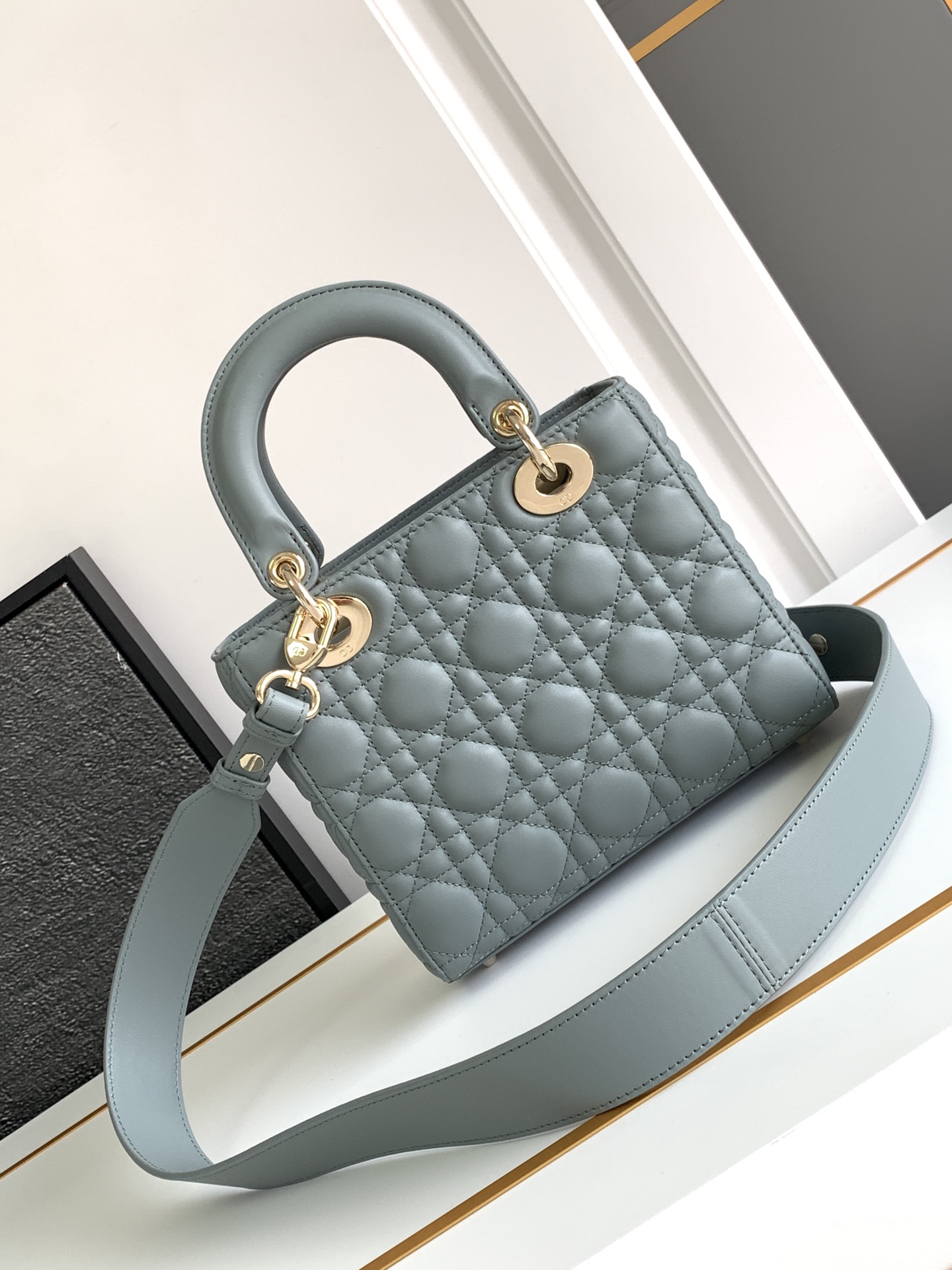 Small Lady Dior Bag Lambskin Rock Gray With Gold Hardware 20cm