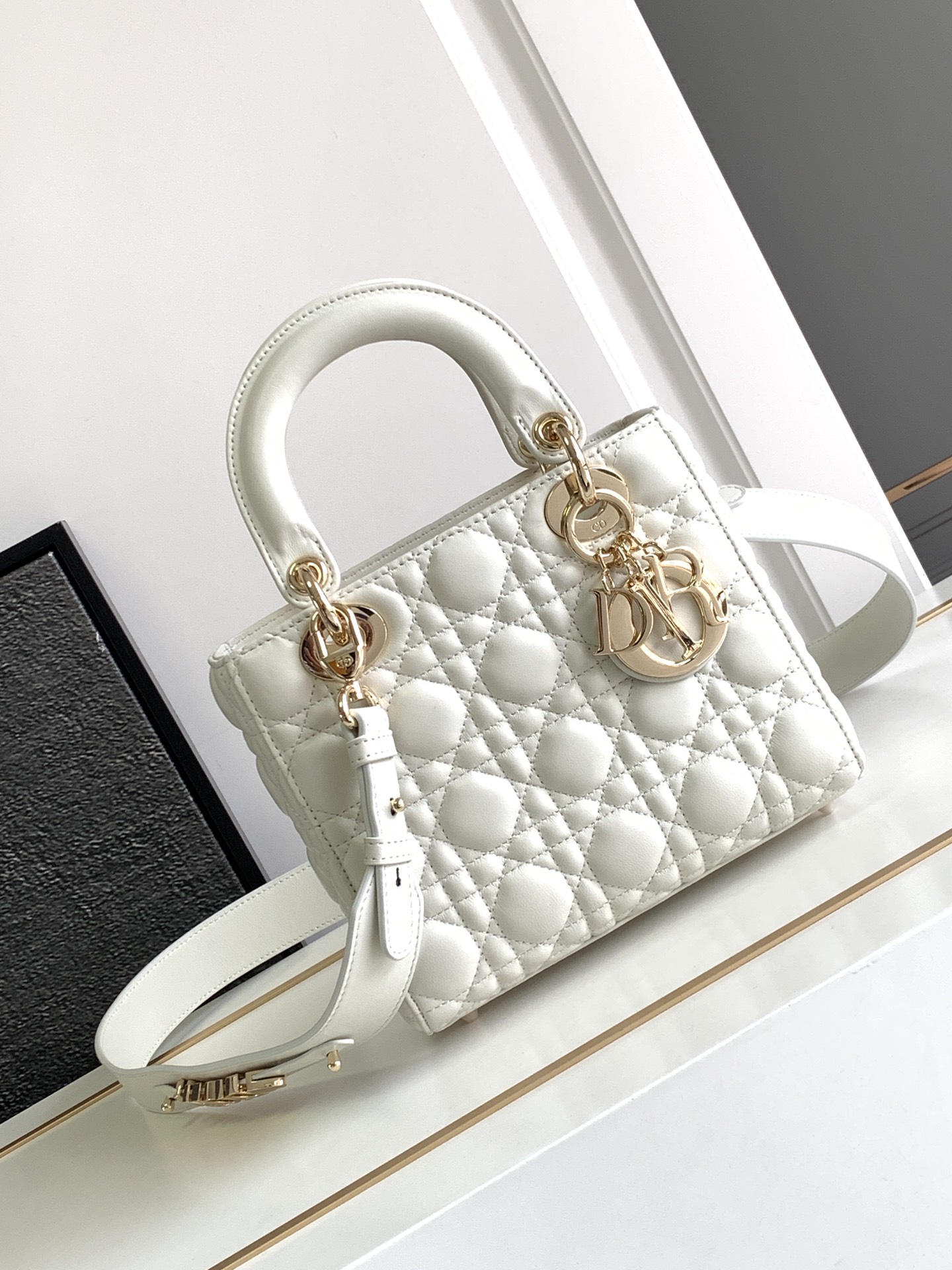 Small Lady Dior Bag Lambskin White With Gold Hardware 20cm