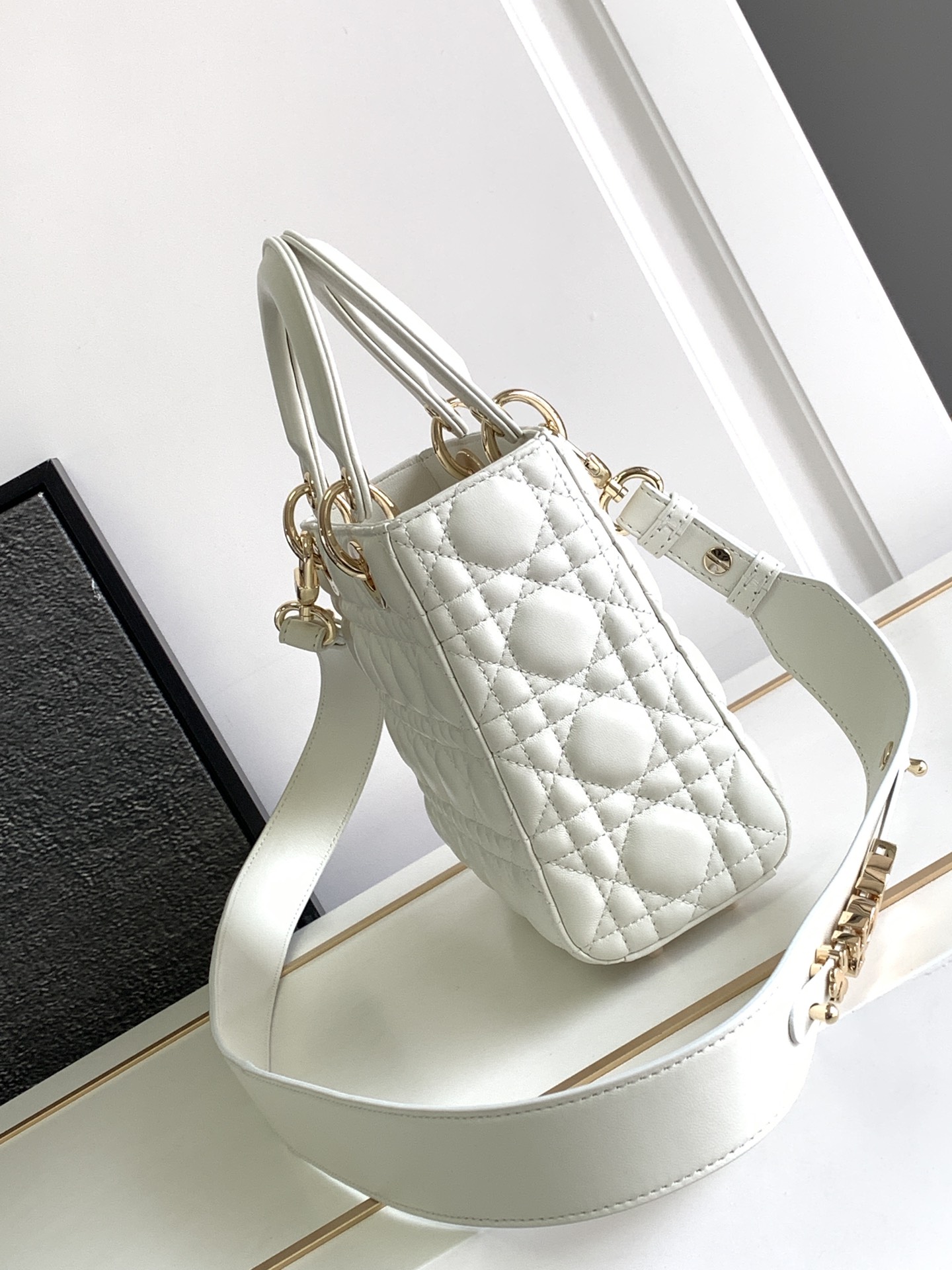 Small Lady Dior Bag Lambskin White With Gold Hardware 20cm