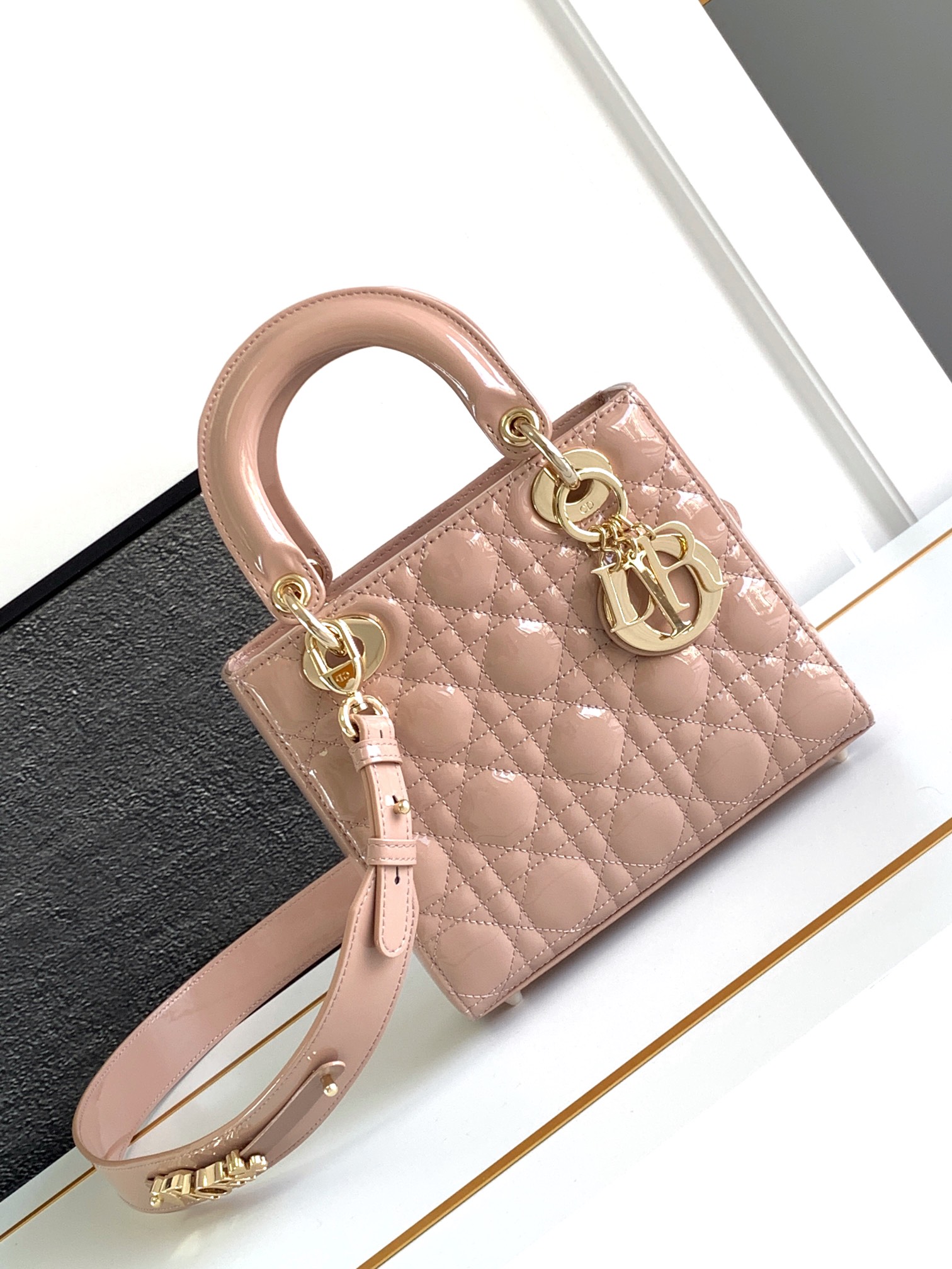 Small Lady Dior Bag Pink Patent Cannage Calfskin With Gold Hardware 20cm