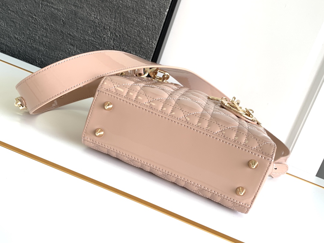 Small Lady Dior Bag Pink Patent Cannage Calfskin With Gold Hardware 20cm