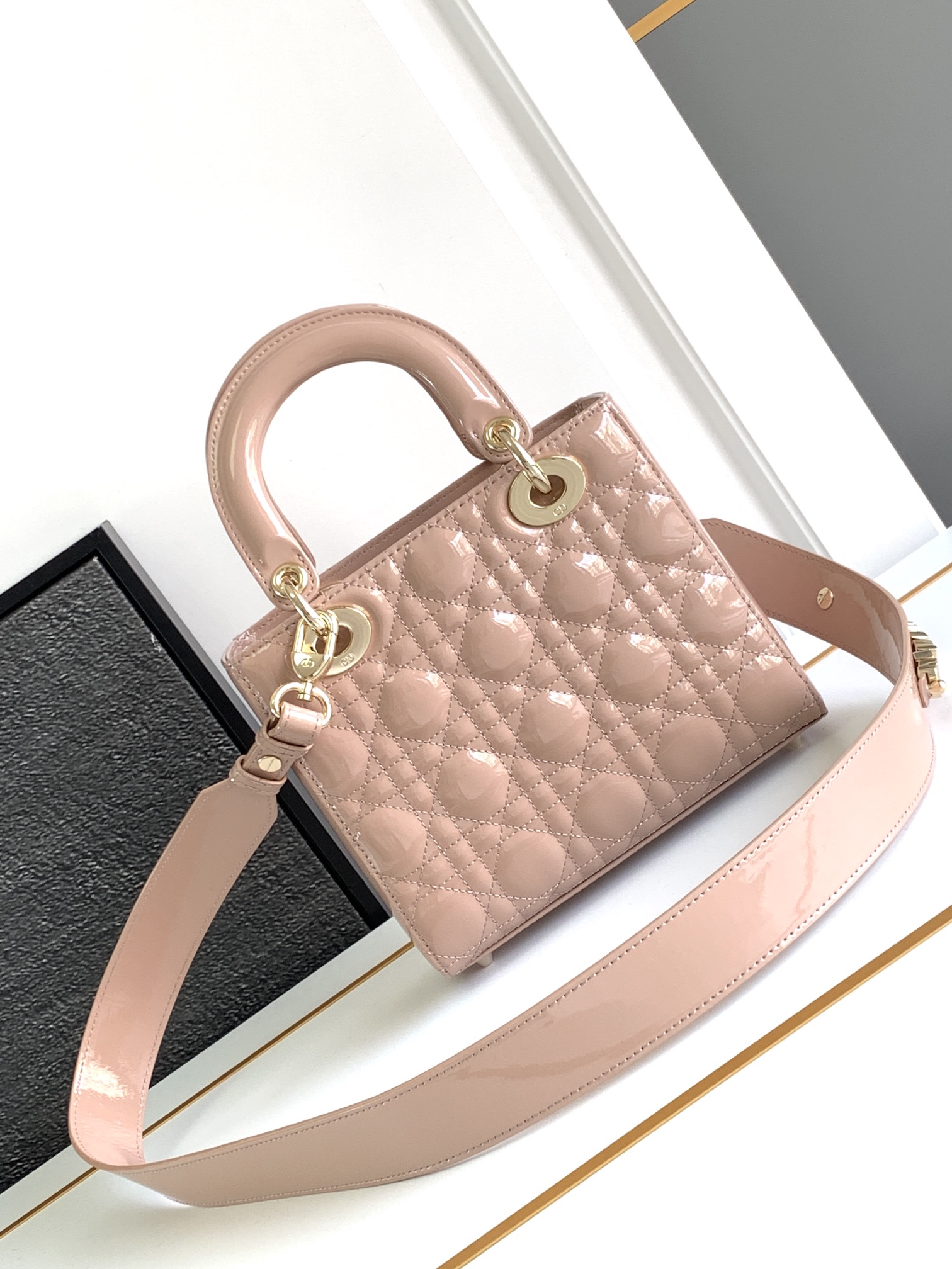 Small Lady Dior Bag Pink Patent Cannage Calfskin With Gold Hardware 20cm