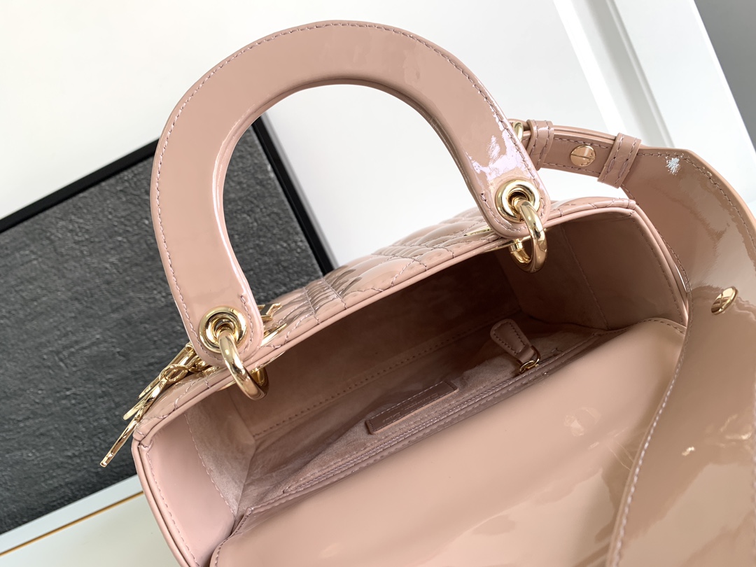 Small Lady Dior Bag Pink Patent Cannage Calfskin With Gold Hardware 20cm