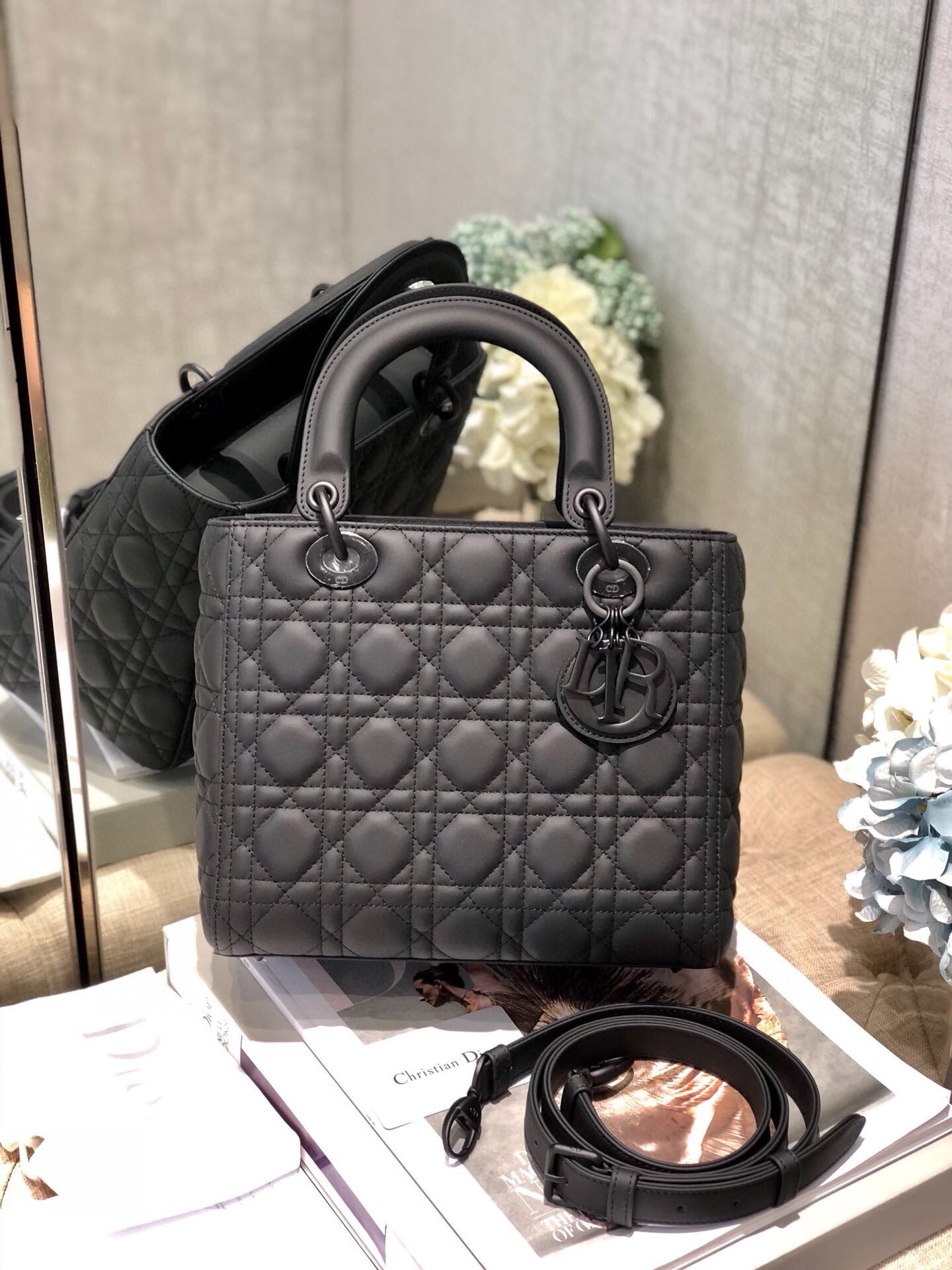 Small Lady Dior My ABCDior Bag Black Ultramatte Cannage Calfskin