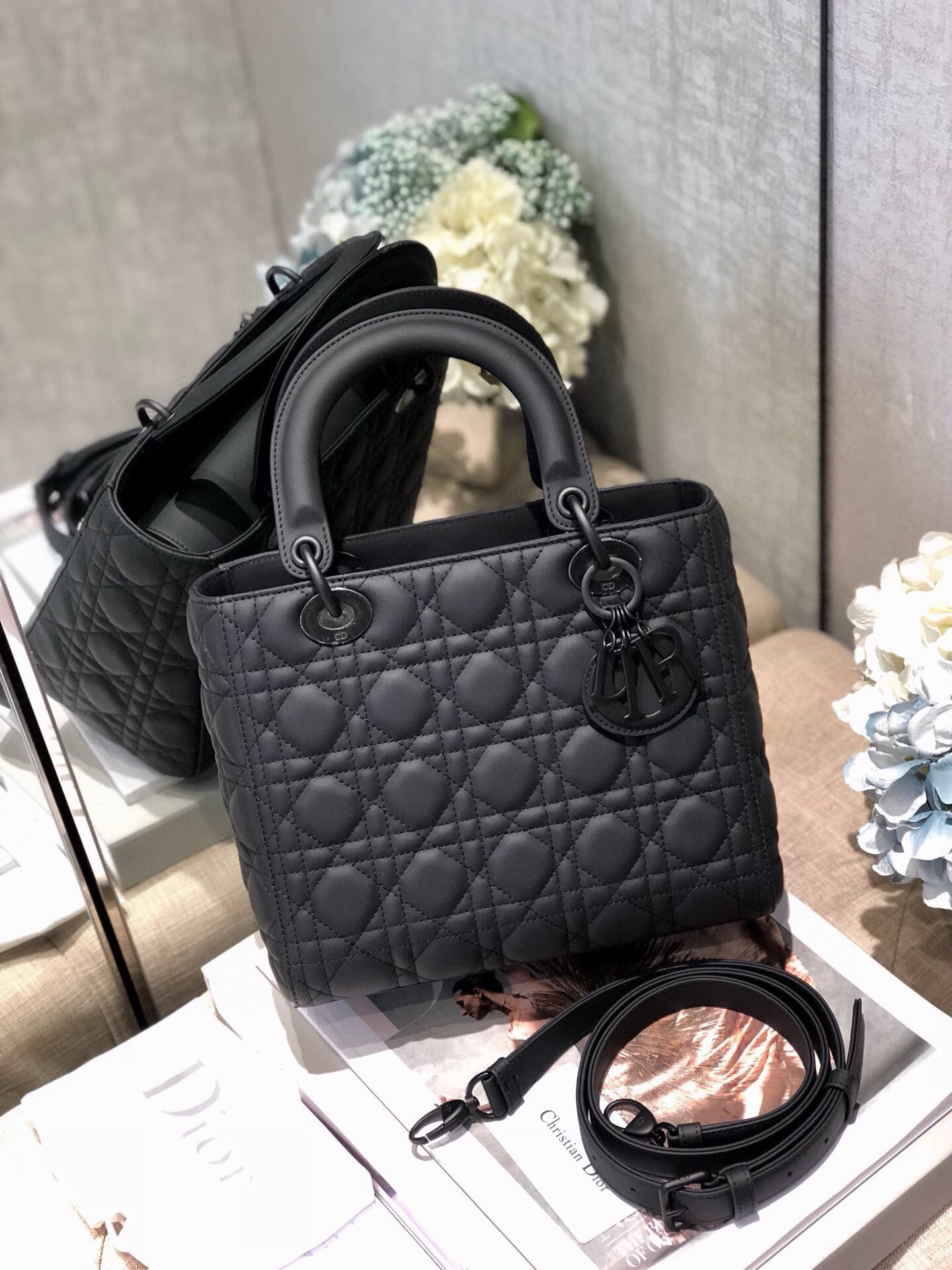 Small Lady Dior My ABCDior Bag Black Ultramatte Cannage Calfskin