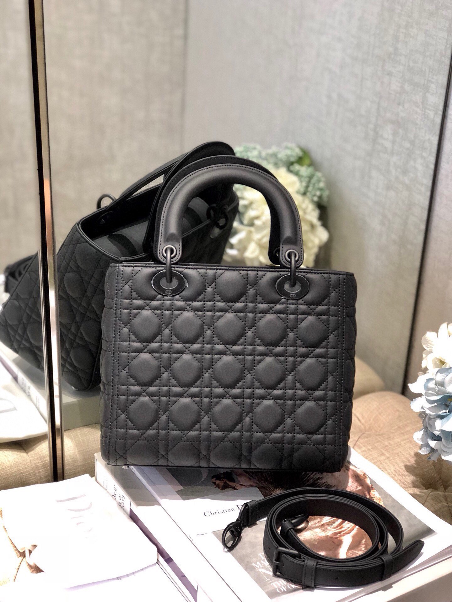 Small Lady Dior My ABCDior Bag Black Ultramatte Cannage Calfskin