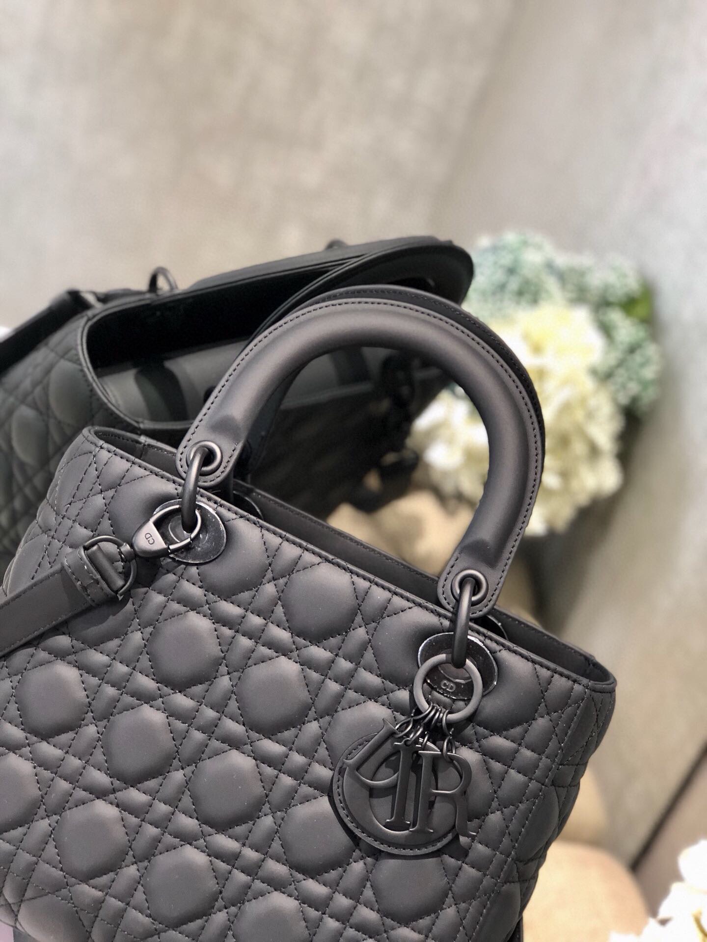 Small Lady Dior My ABCDior Bag Black Ultramatte Cannage Calfskin