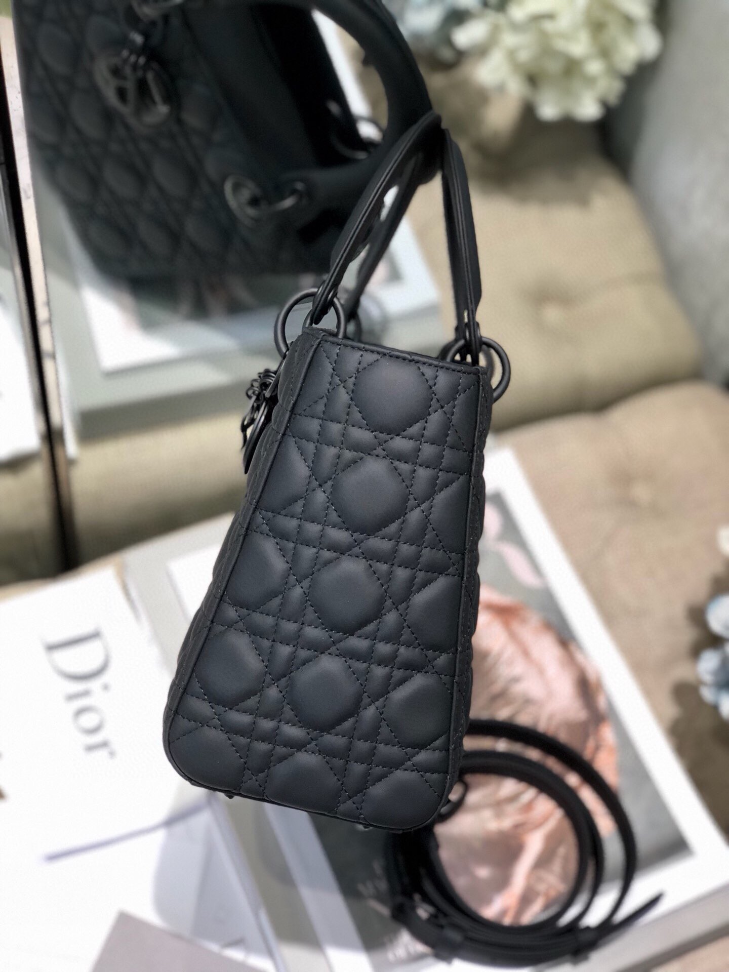 Small Lady Dior My ABCDior Bag Black Ultramatte Cannage Calfskin