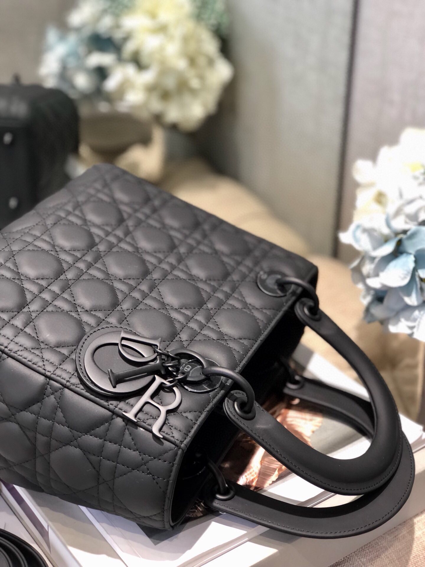 Small Lady Dior My ABCDior Bag Black Ultramatte Cannage Calfskin